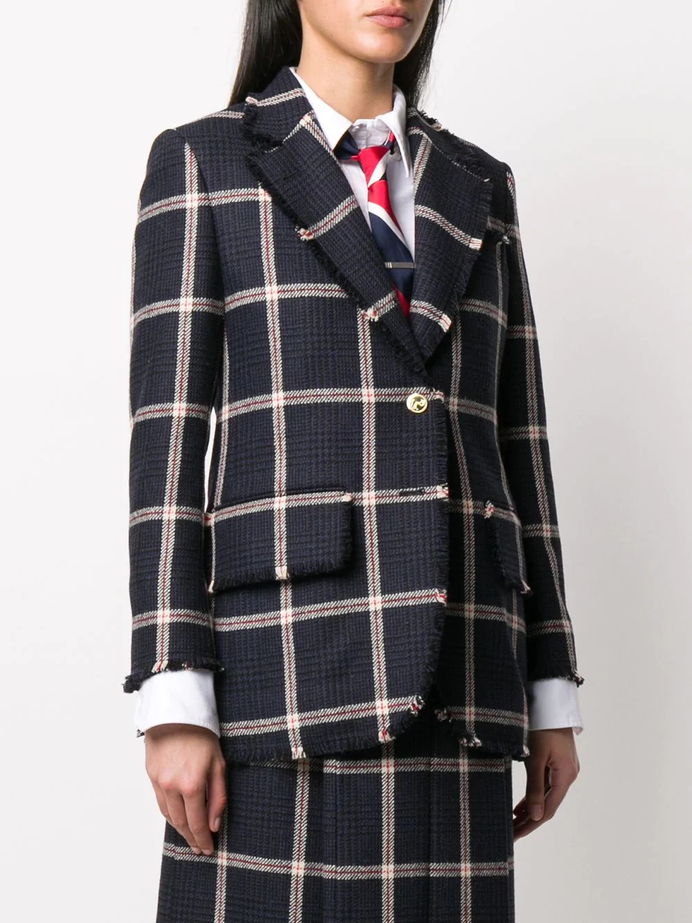 check-pattern tweed blazer - 3