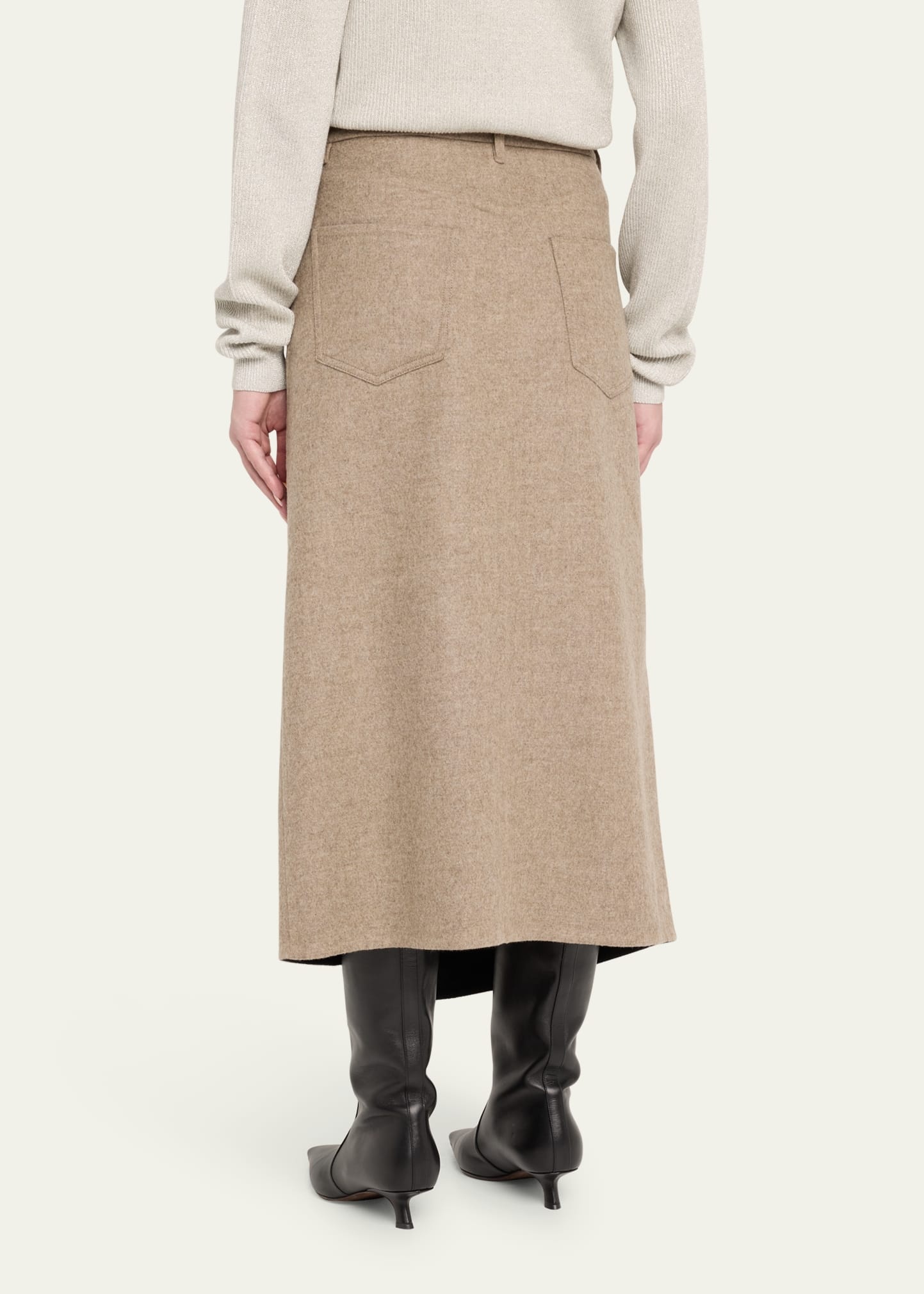 Wrap Fluid Double Face Wool Midi Skirt - 3