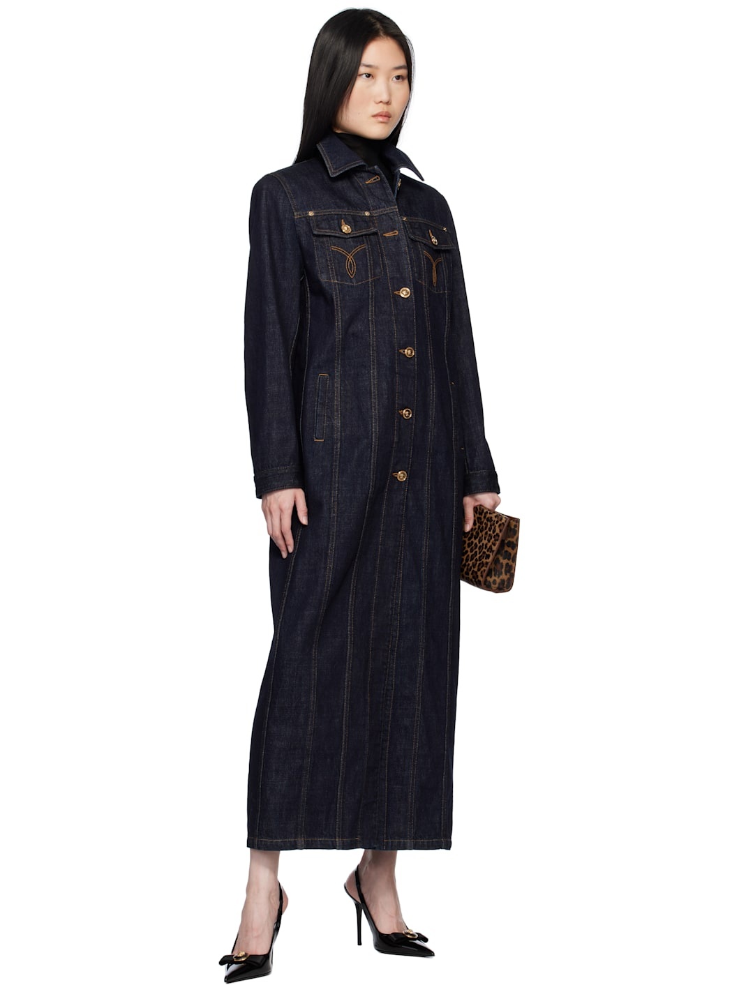 Blue Long Denim Coat - 4