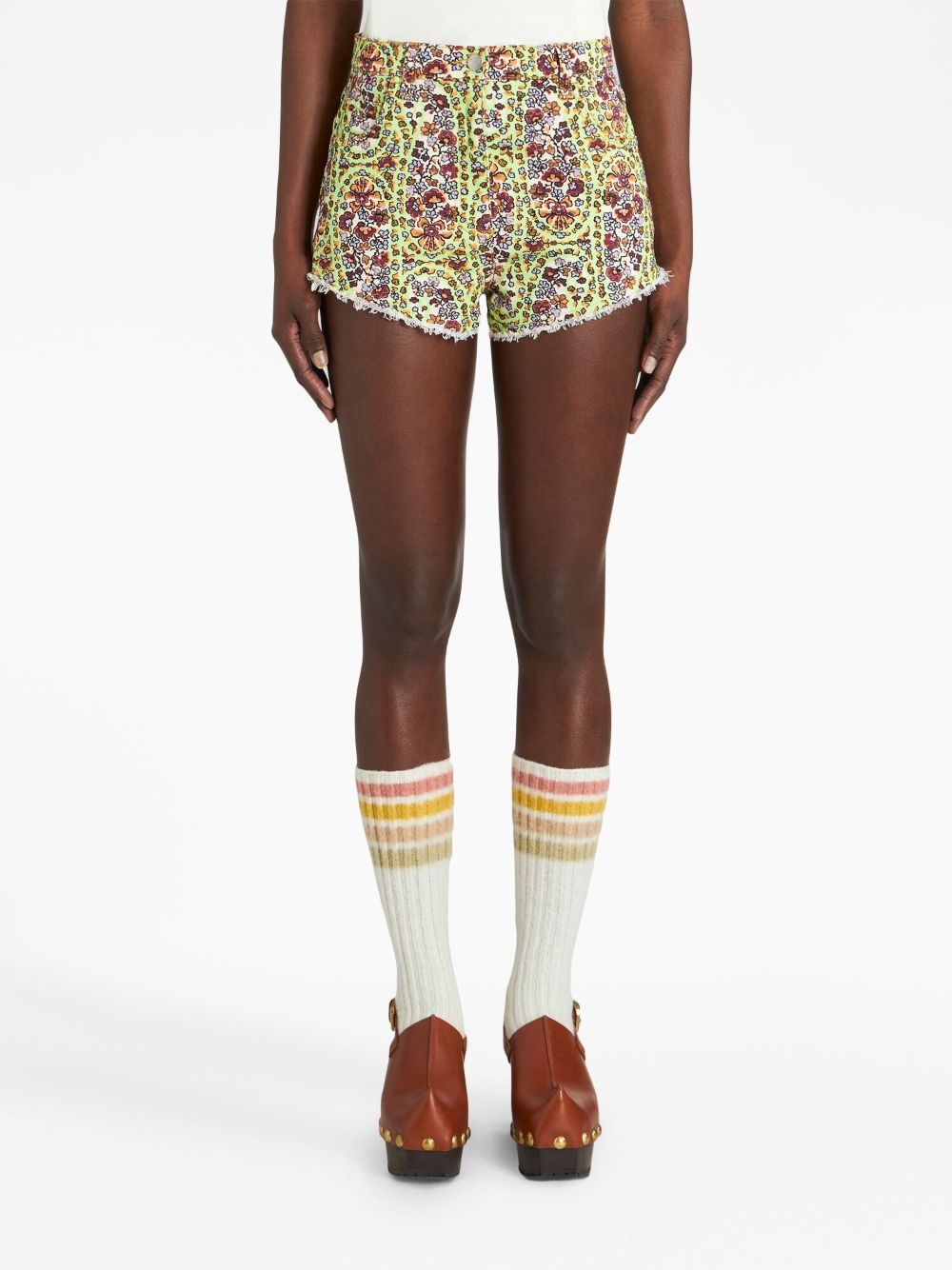 paisley-print denim shorts - 3