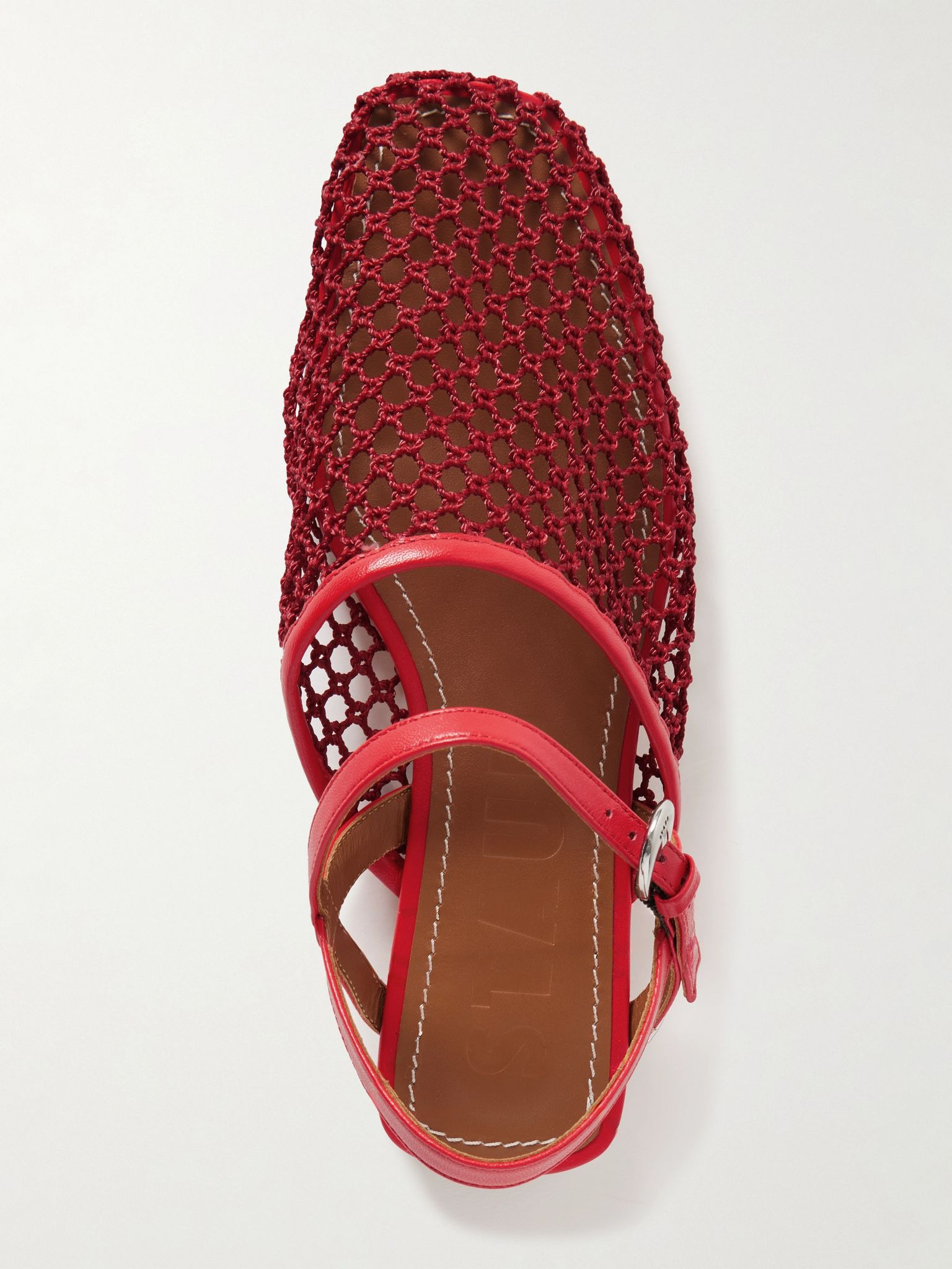 Rete leather-trimmed crocheted slingback flats Red - 5