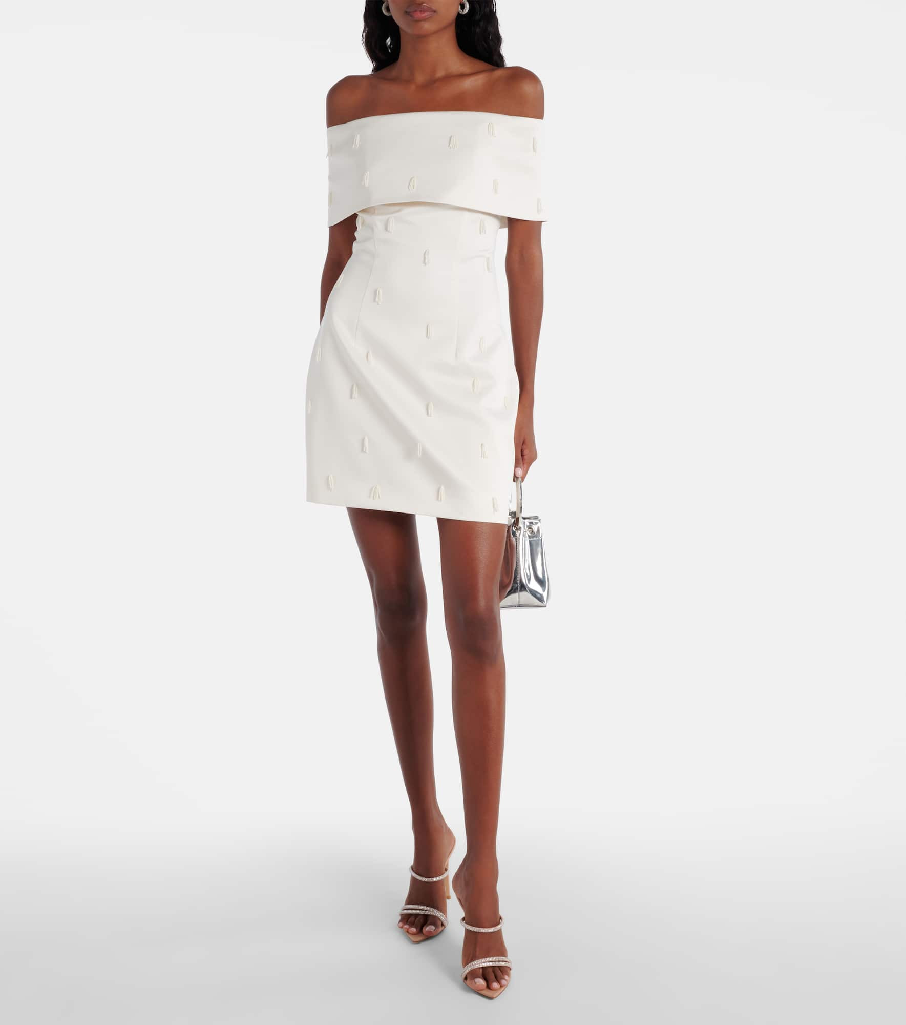 Beaded off-shoulder satin minidress - 2