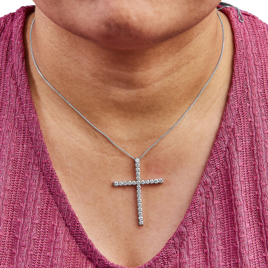 Haus Of Brilliance - Haus of Brilliance 14K White Gold 2.0 Cttw Lab Grown Diamond Cross 18" Inch Pendant Necklace (F-G ,  - 5