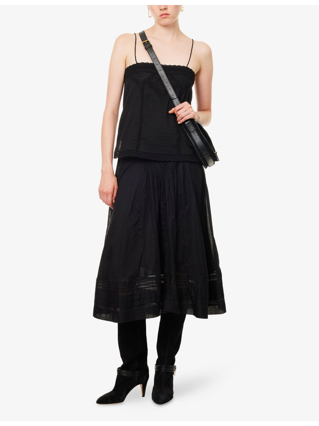 Garliana Lace-Trim Cotton Midi Skirt - 2