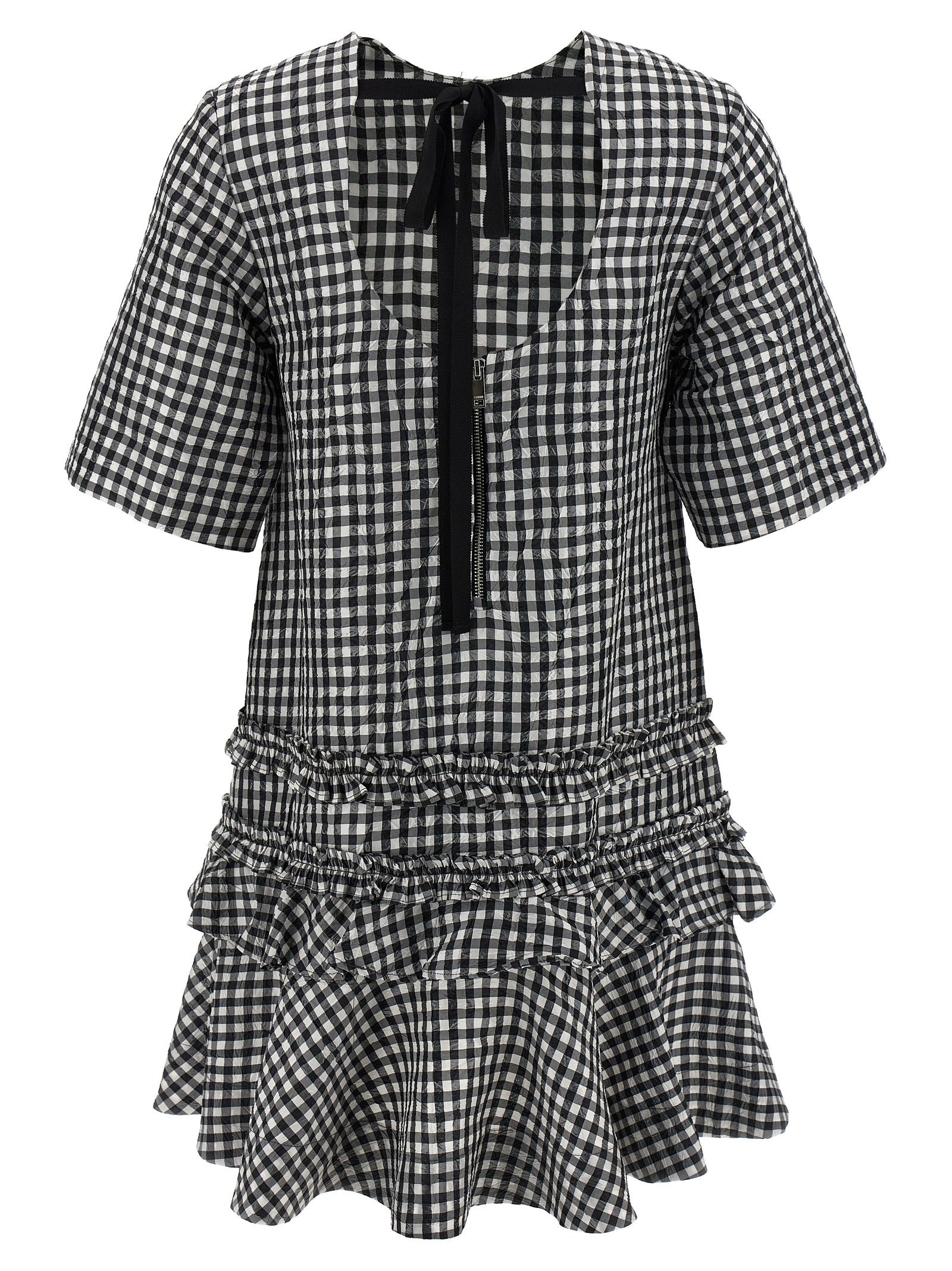 Crinkled Check Mini Dresses White/Black - 2