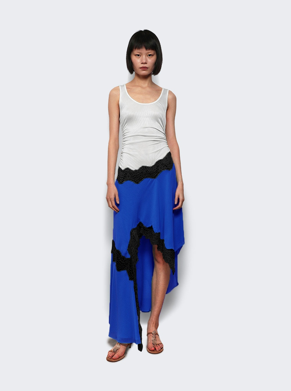 Cutaway Lace Gathered Tank Dress Yves Blue - 3