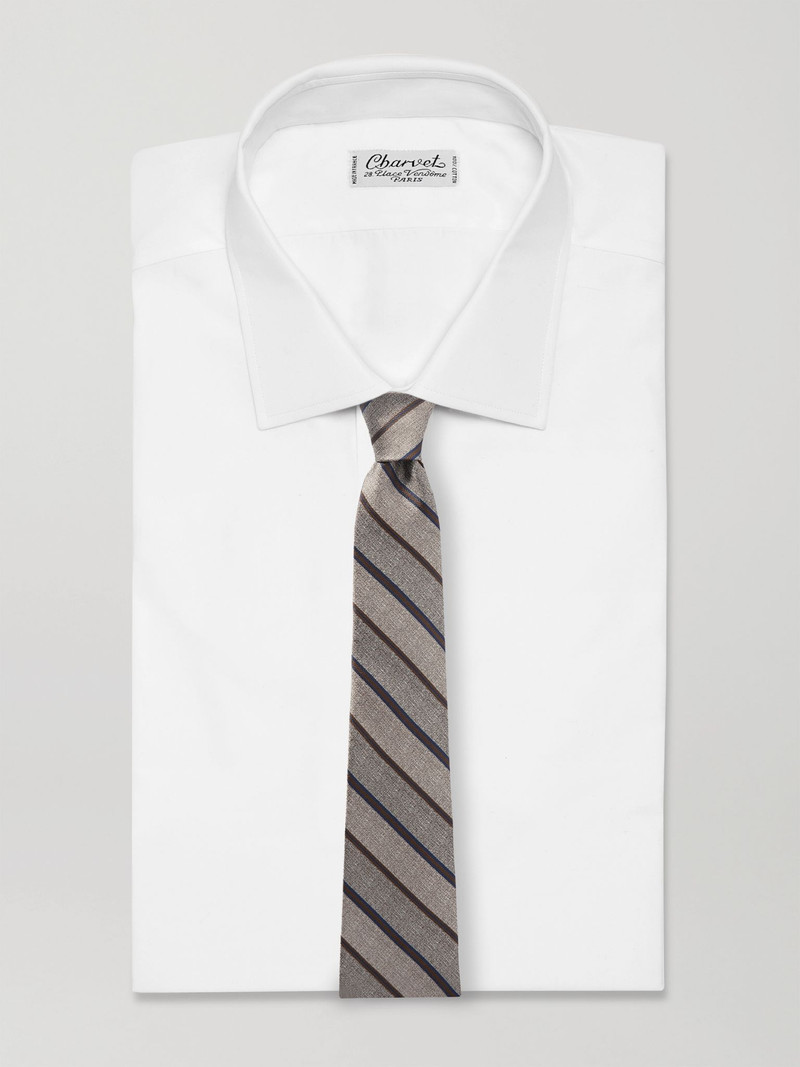 Loro Piana Yale 8cm Striped Silk-Jacquard Tie Beige outlook