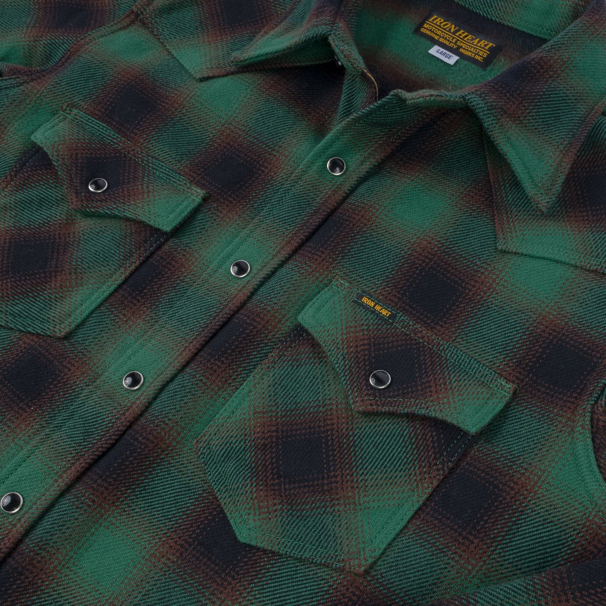 IHSH-373-GRN Ultra Heavy Flannel Ombré Check Western Shirt - Green - 10