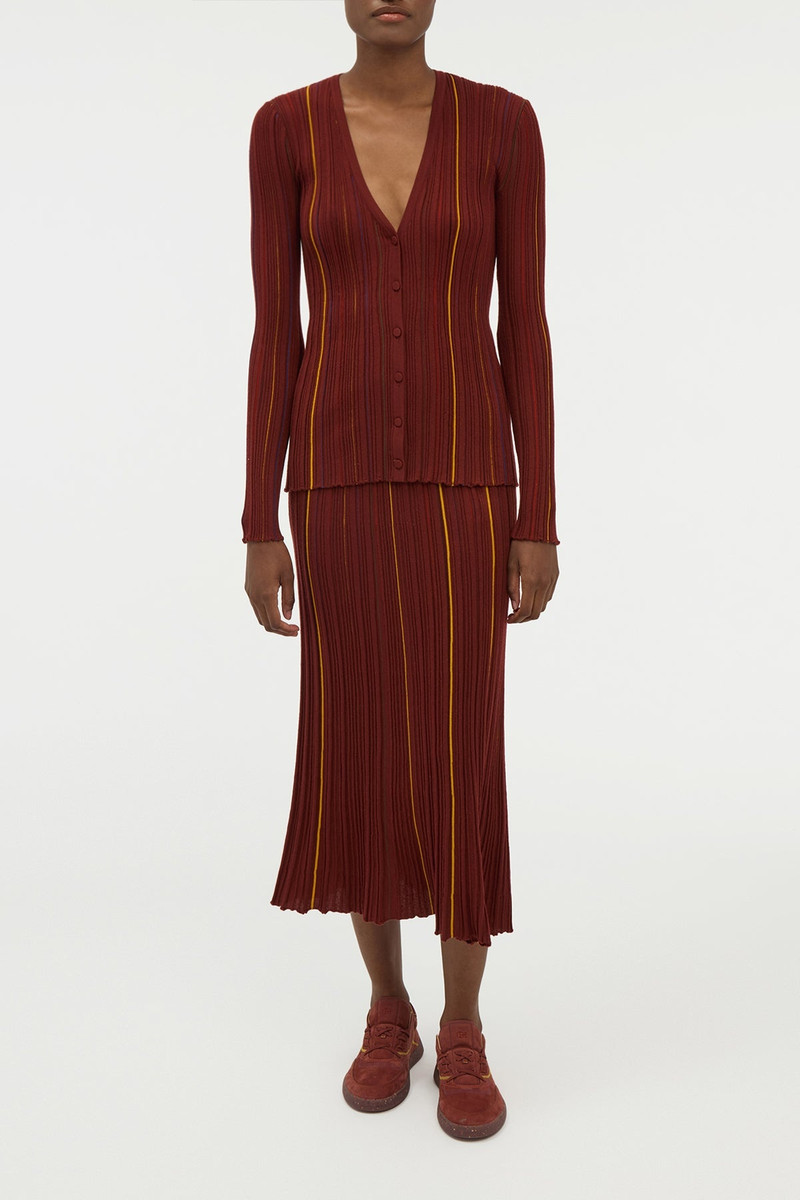 GABRIELA HEARST Barth Pinstripe Knit Cardigan in Burnt Sienna Merino Wool outlook