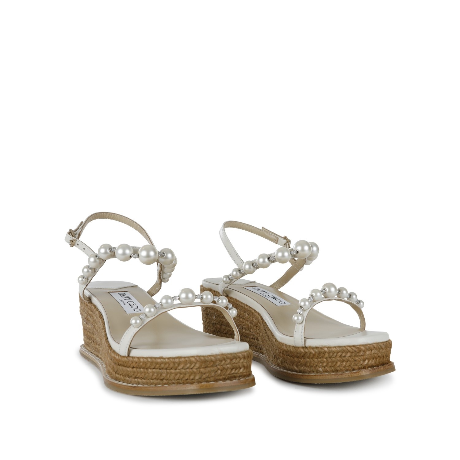 WHITE LEATHER AND BEIGE RAFFIA AMATUUS SANDALS - 2