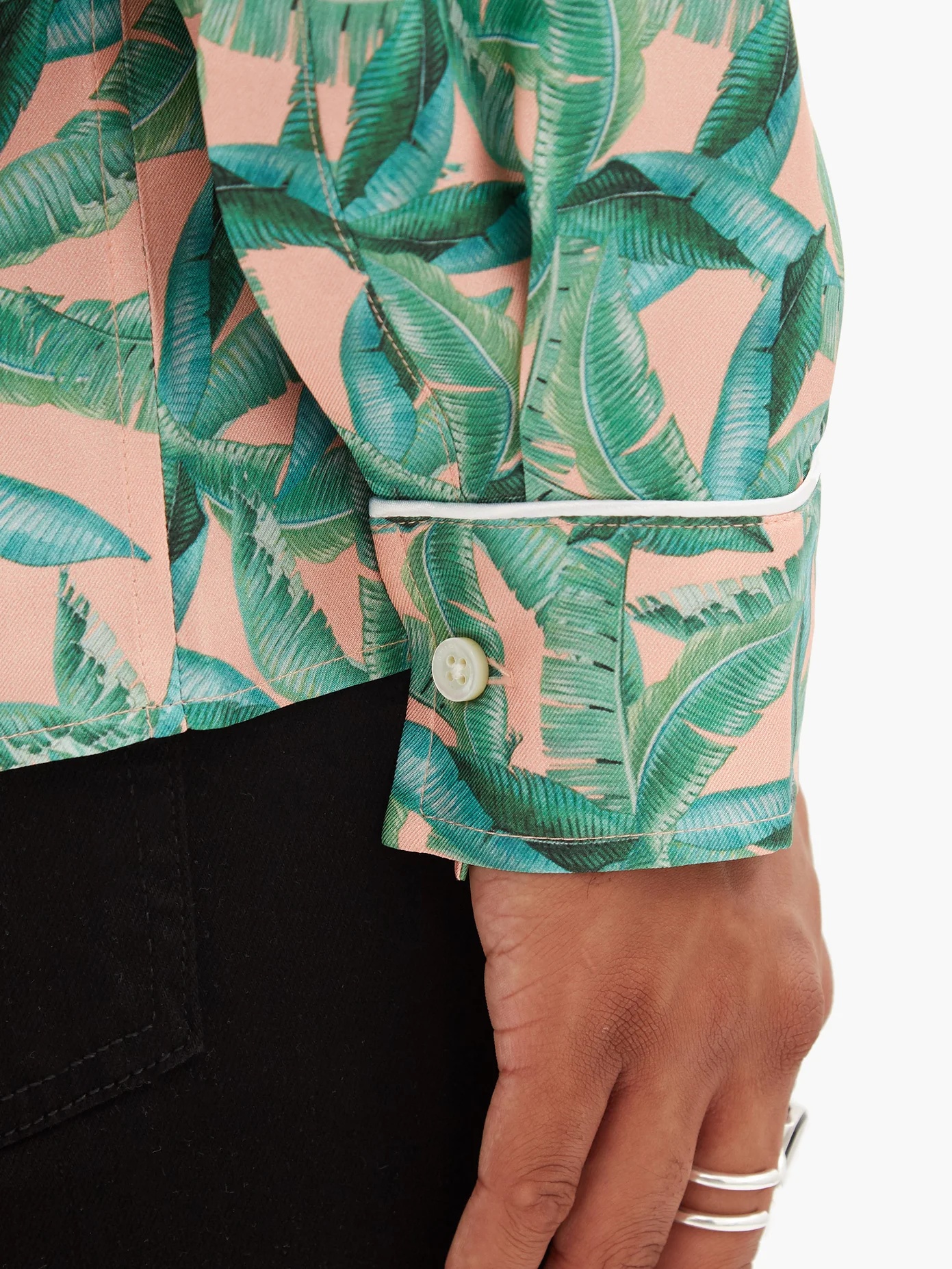 Banana Leaves-print silk-twill shirt - 4