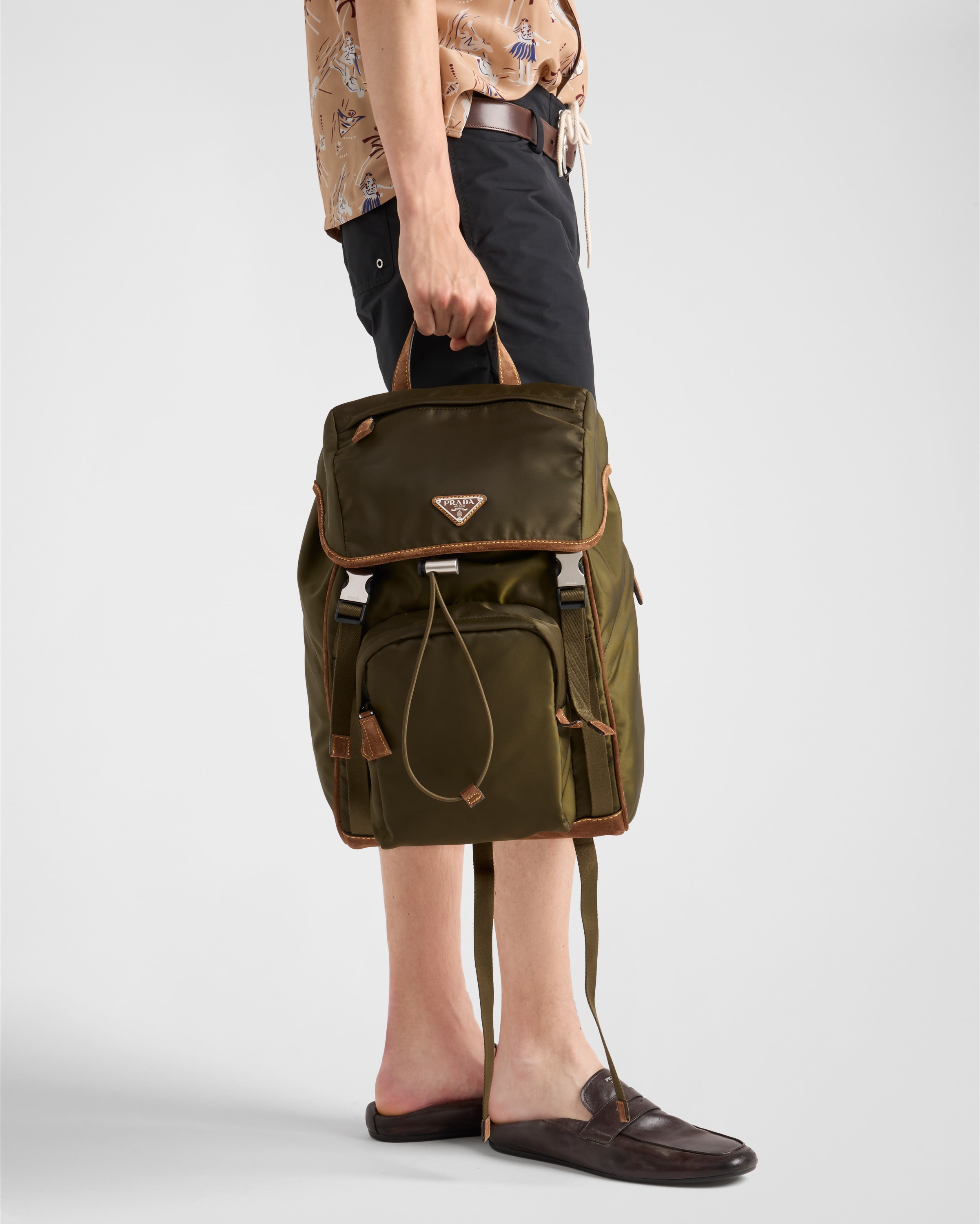 Re-Nylon and suede backpack - 2