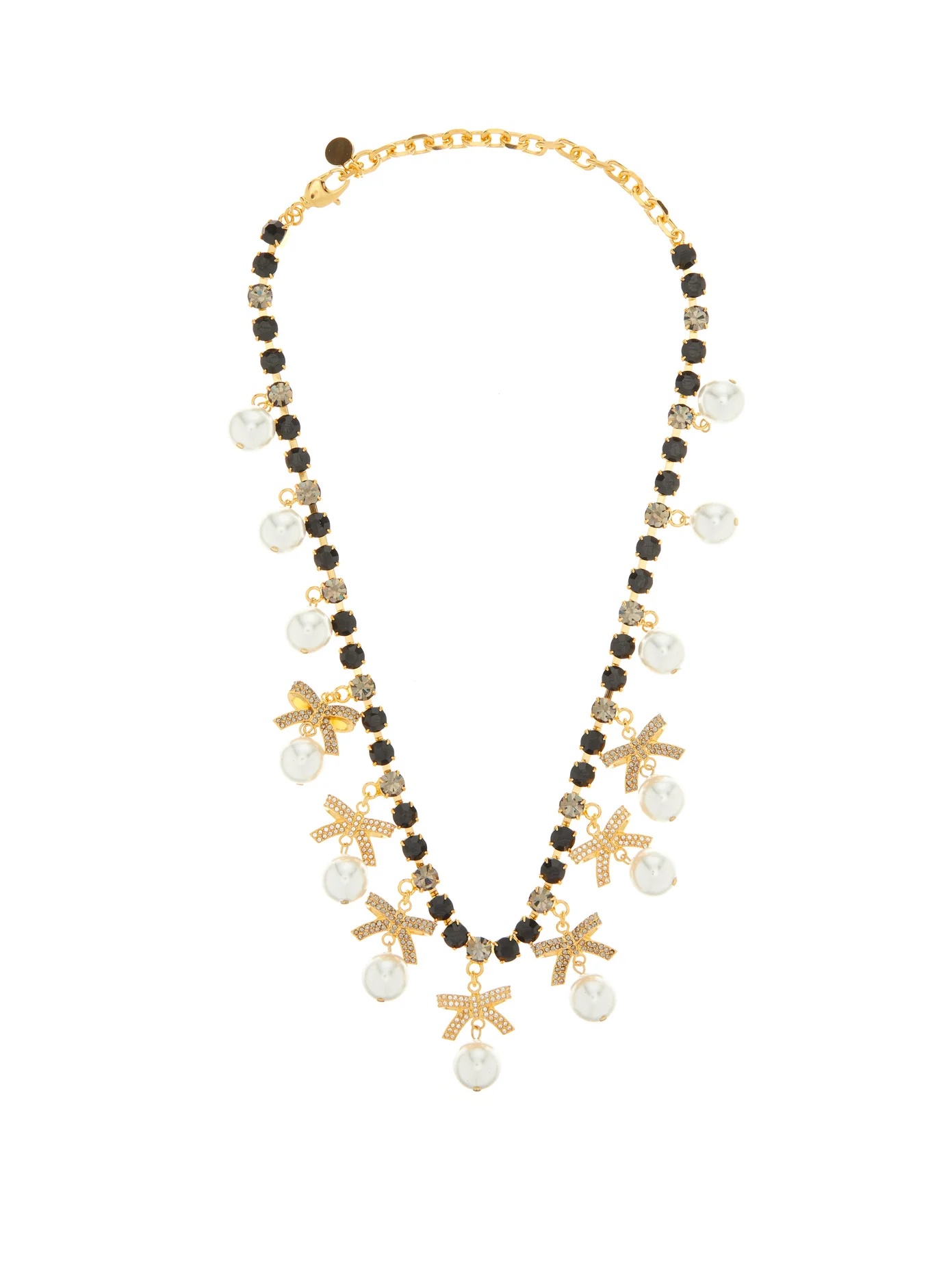 Crystal-embellished bow and faux-pearl necklace - 1