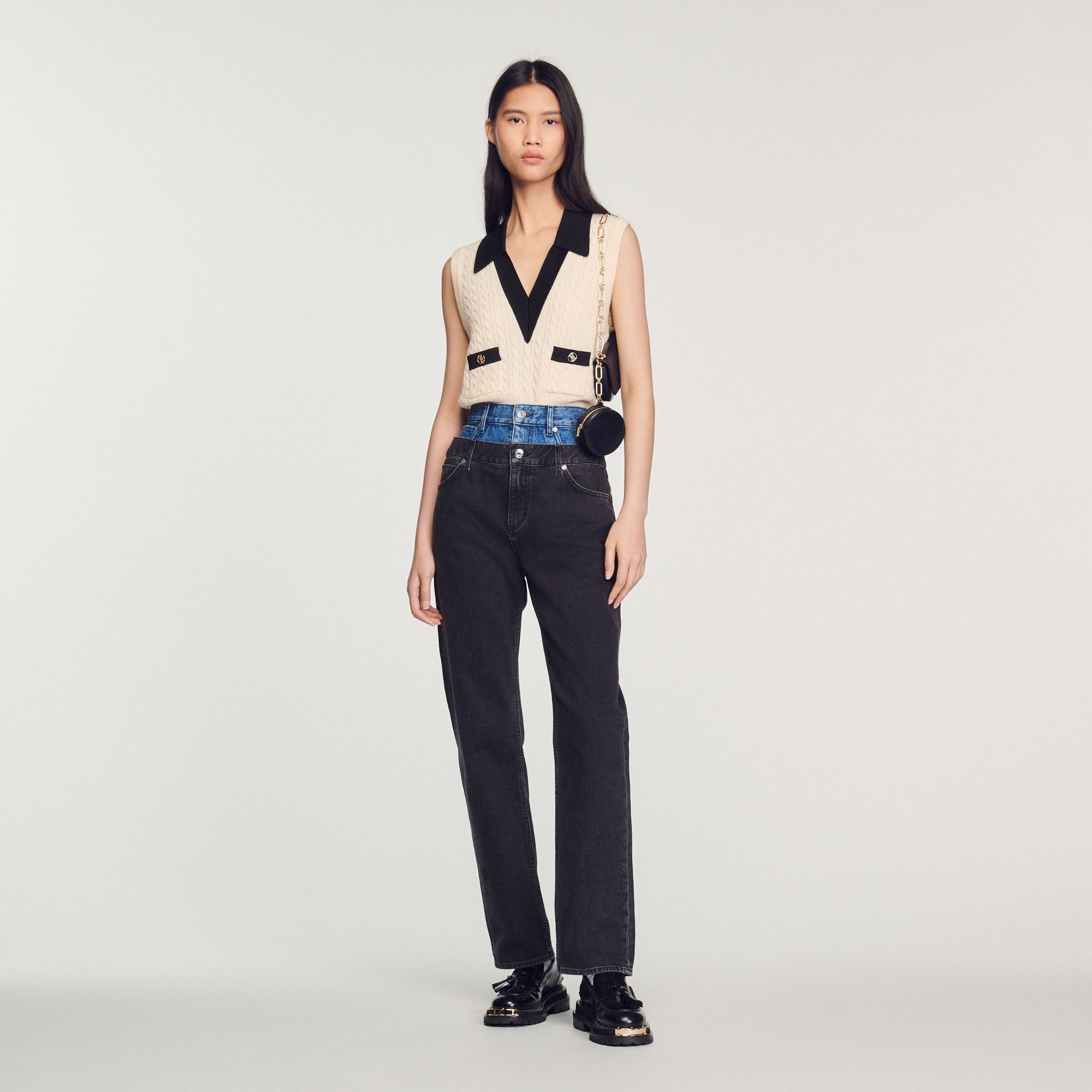 Two-tone double-waisted jeans - 2