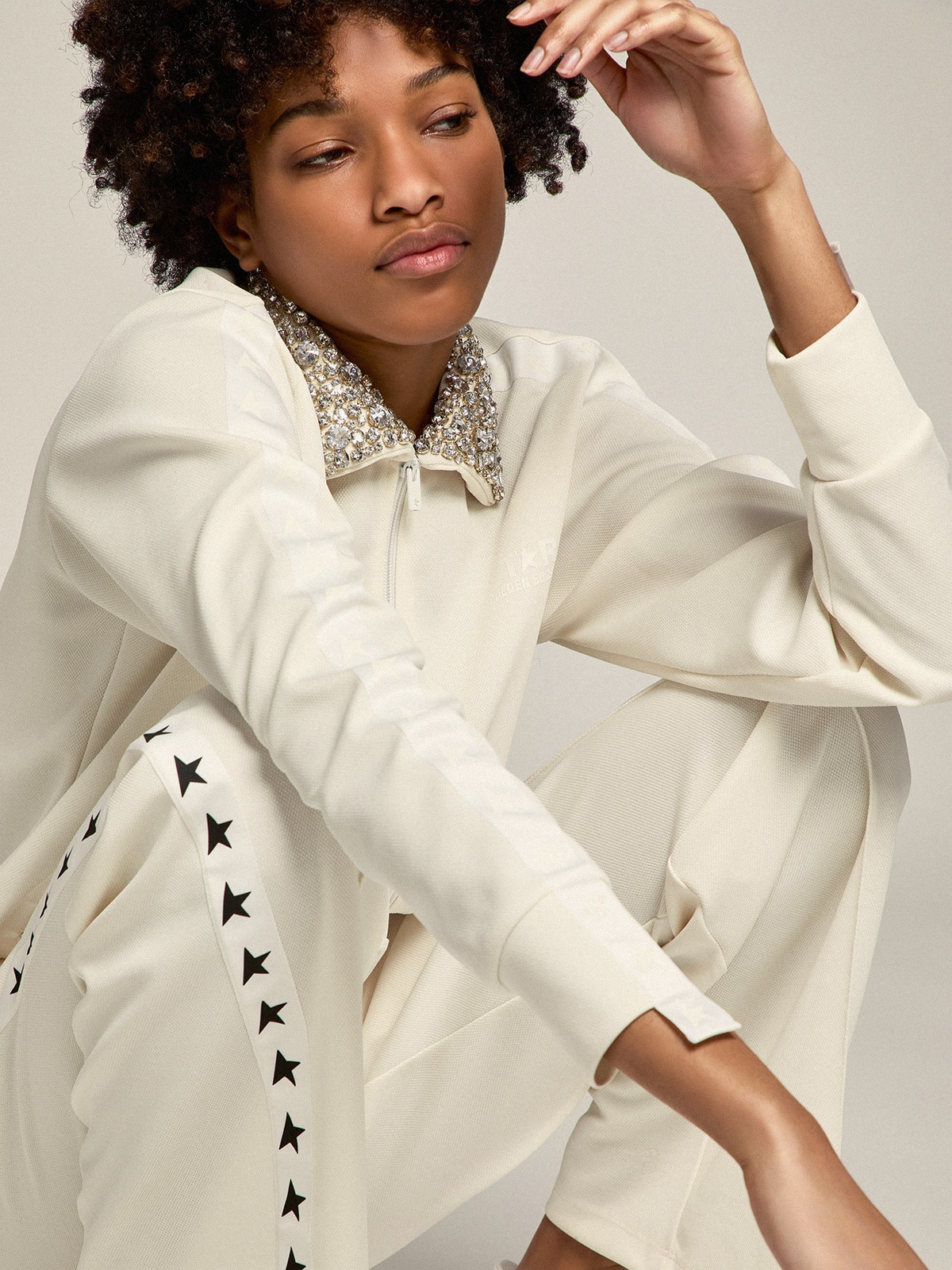 Papyrus white Denise Star Collection zipped sweatshirt with crystal collar - 4