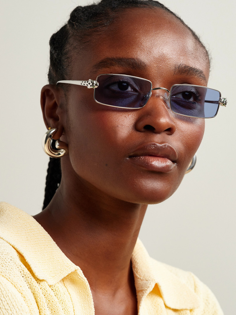 Cartier Panthère Rectangle-frame Crystal-embellished Silver-tone Sunglasses outlook