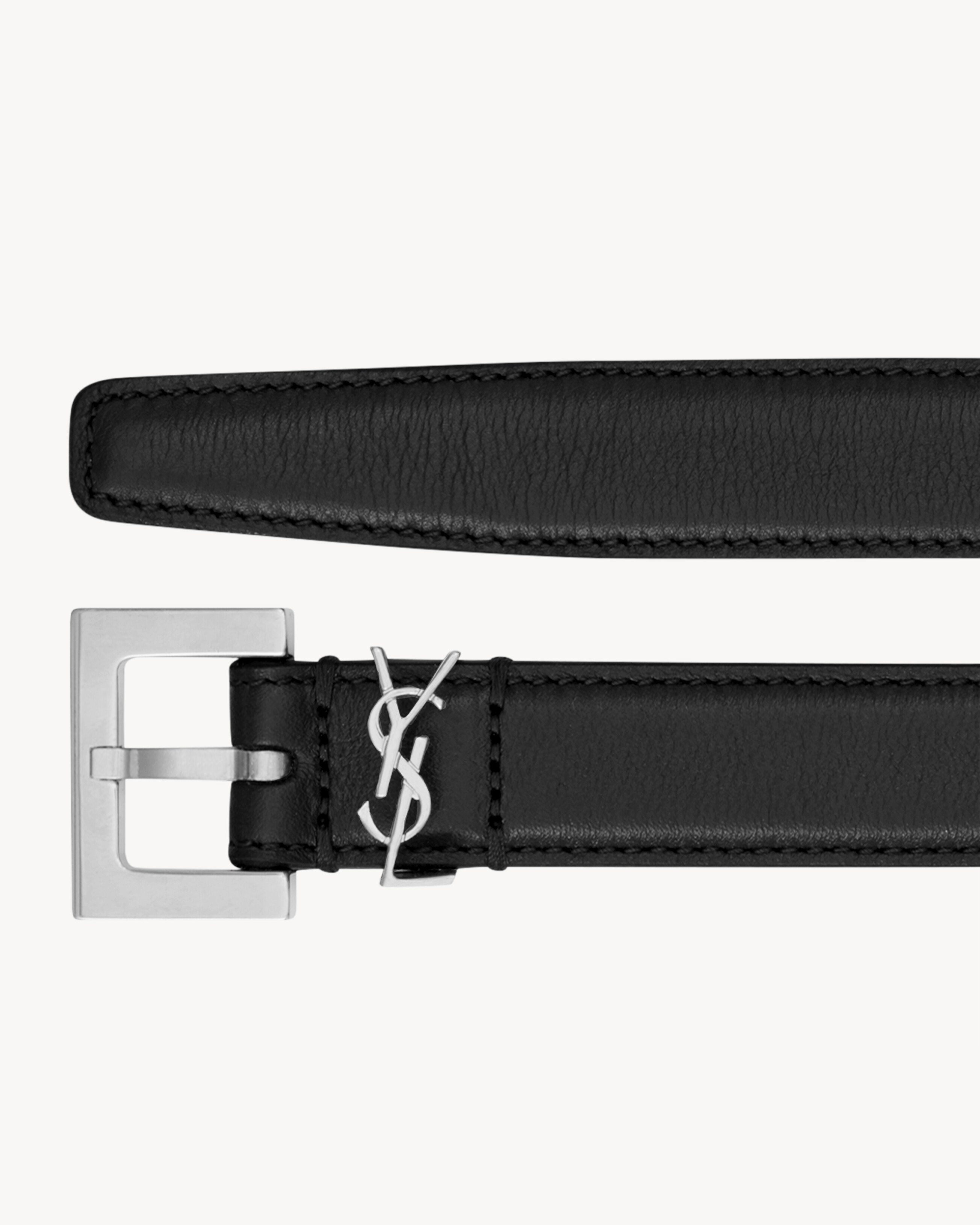 narrow monogram belt with square buckle in smooth leather - 2