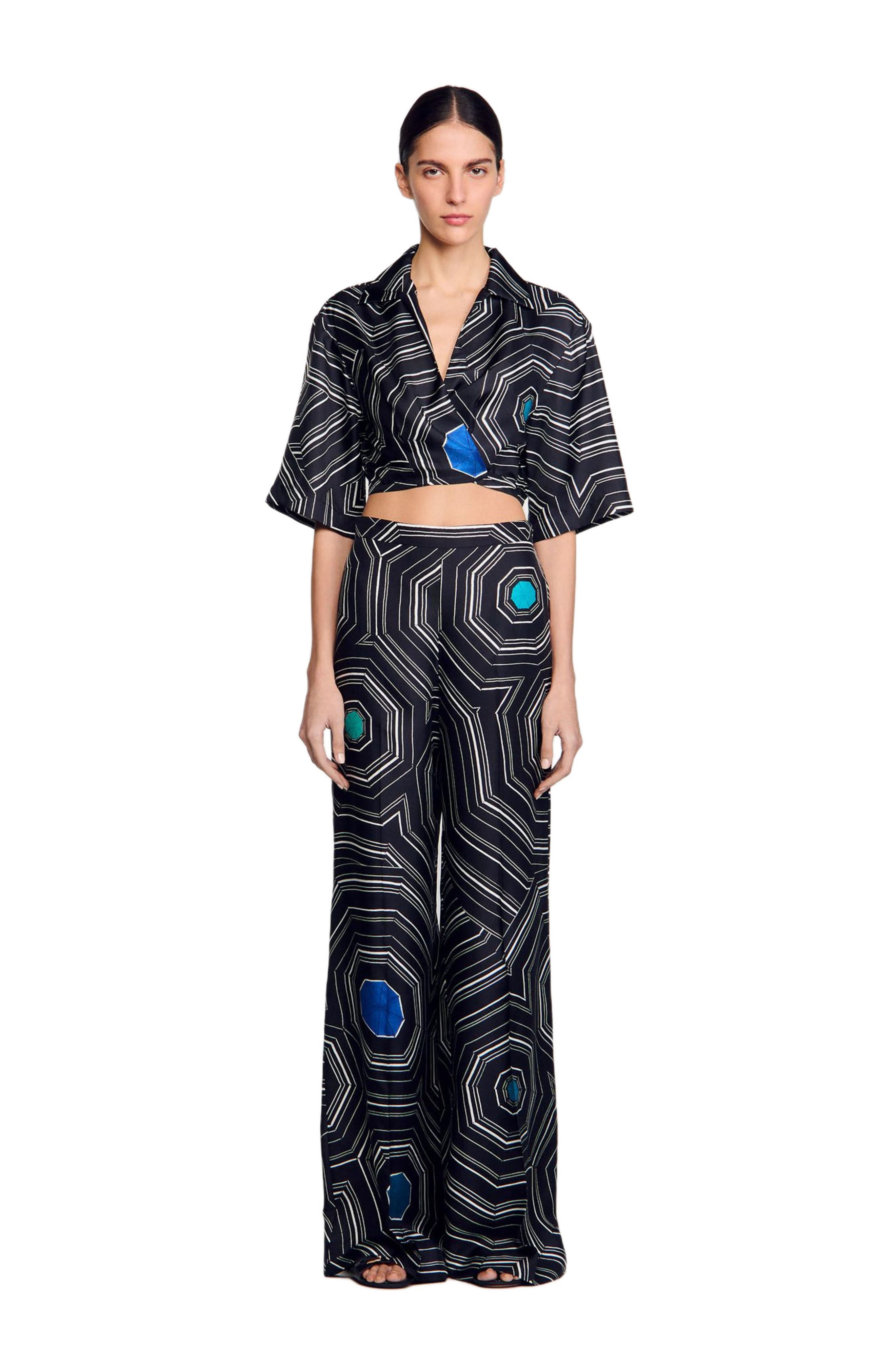 SANDRO Spiral-motif silk shirt in Black at Nordstrom - 1