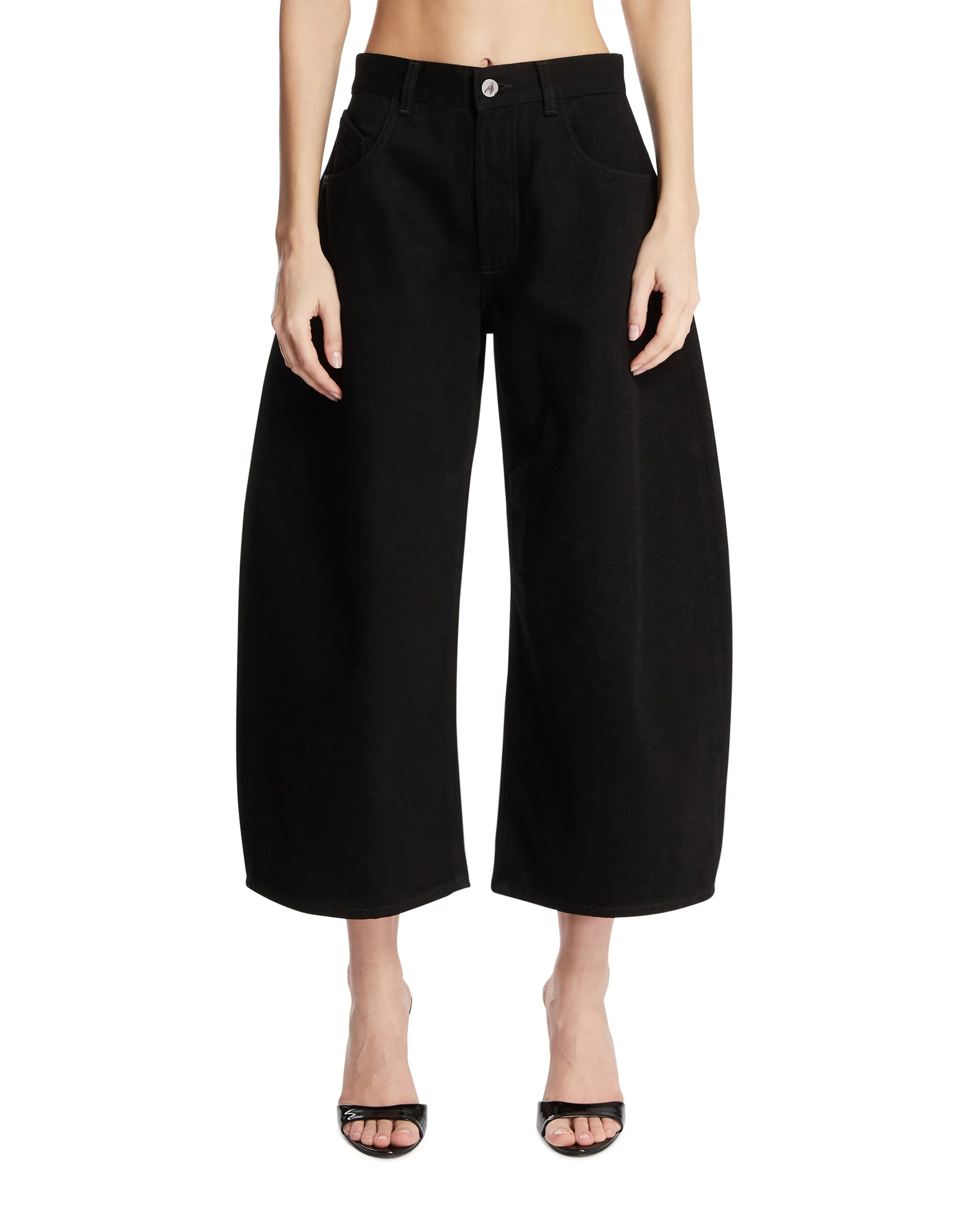 Black Cropped Balloon Jeans - 1