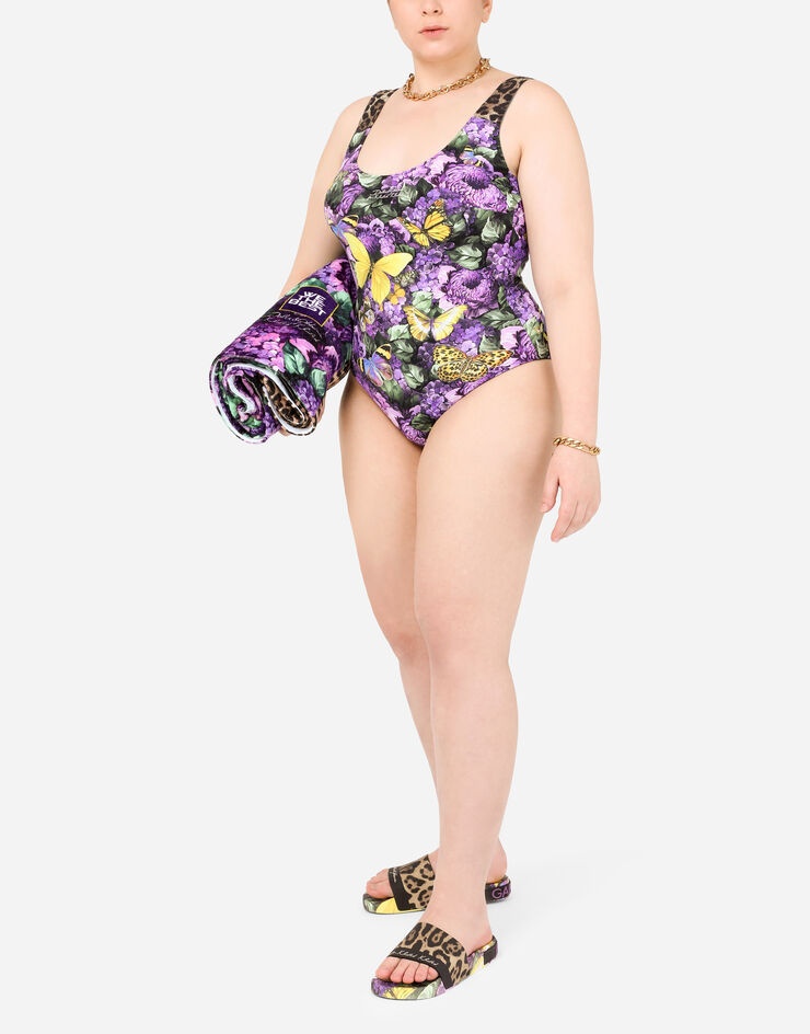 One-piece racing swimsuit with butterfly print - 2