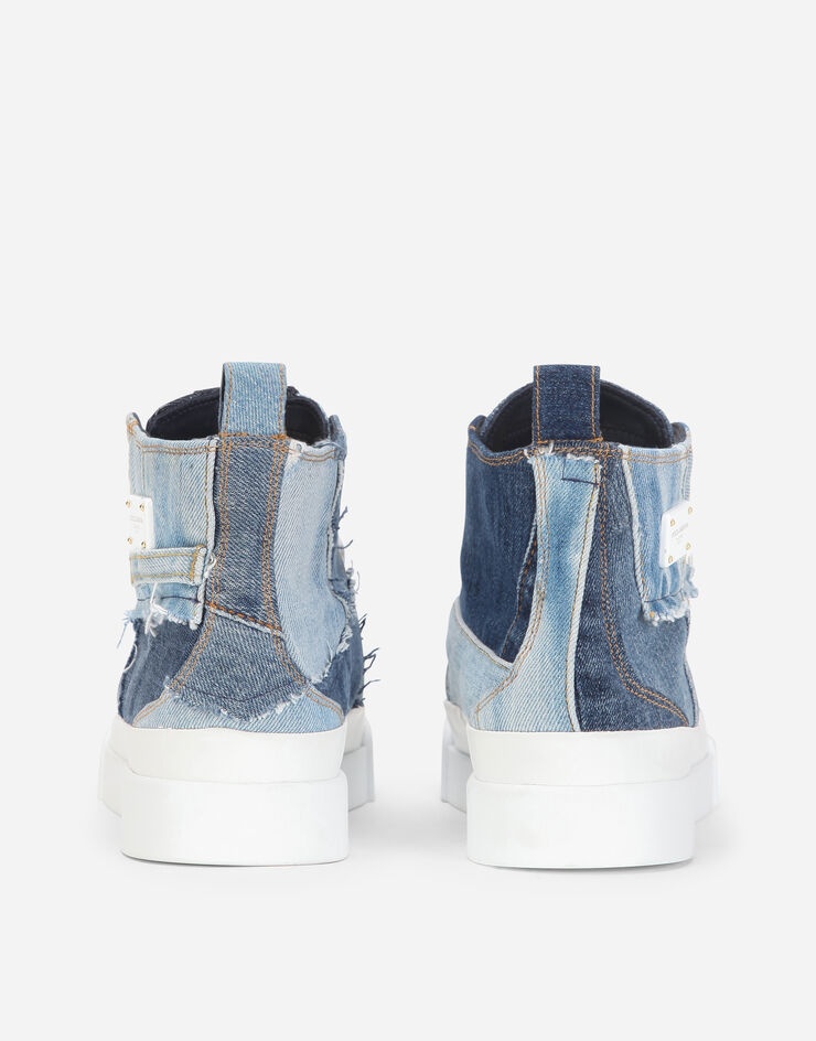 Patchwork denim Portofino light high-top sneakers with logo plate - 3