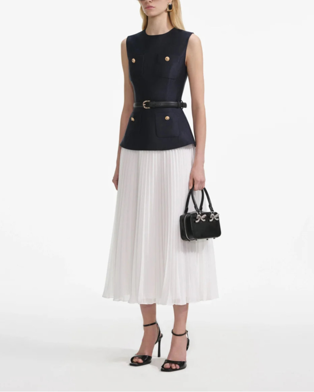 NAVY TAFFETA MIDI DRESS - 3