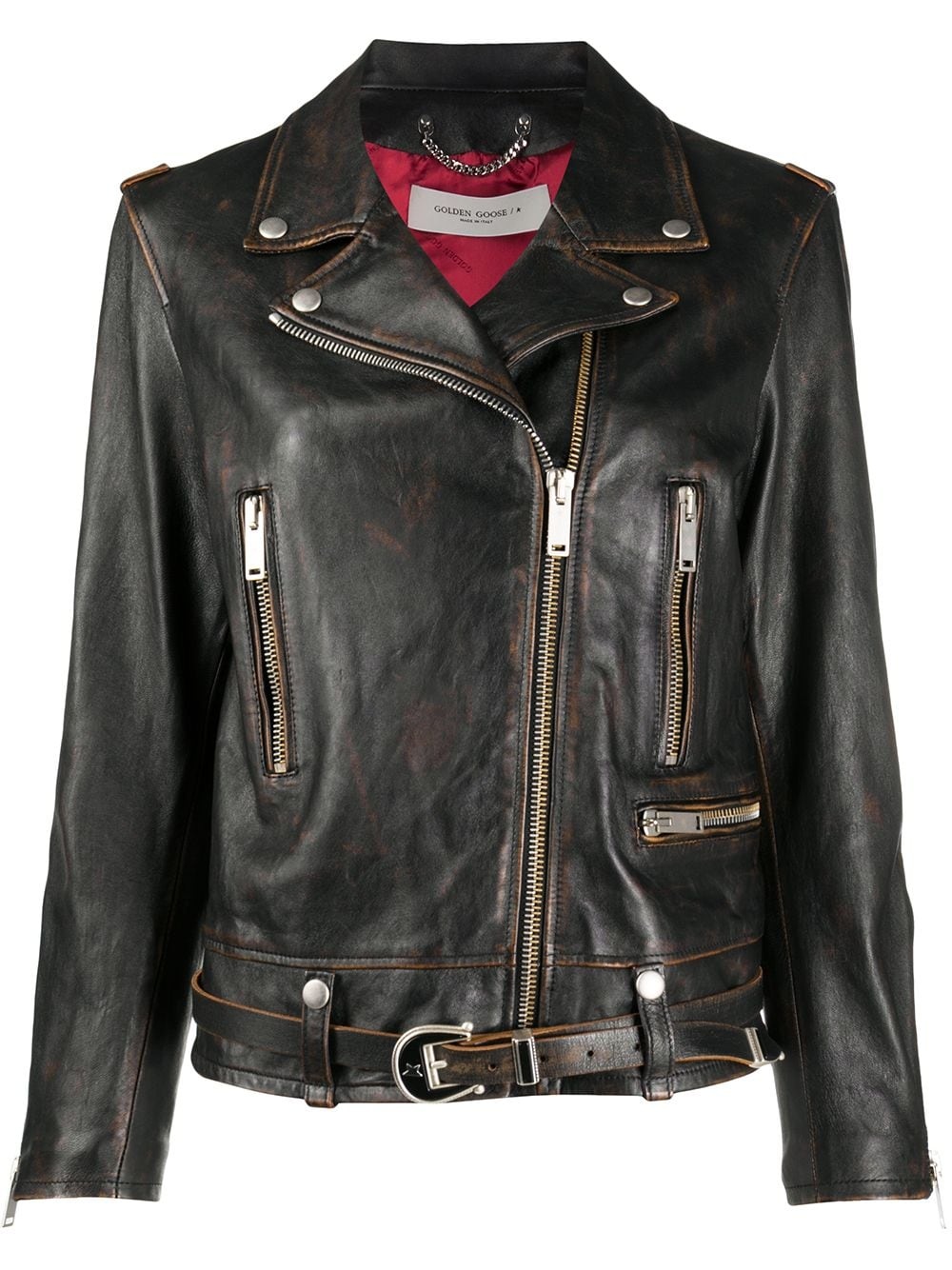 raw leather biker jacket - 1