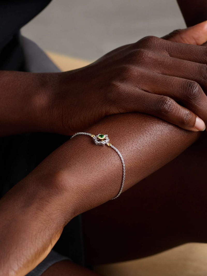 Buccellati Ghirland 18-karat white and yellow gold, diamond and tsavorite bracelet Green outlook