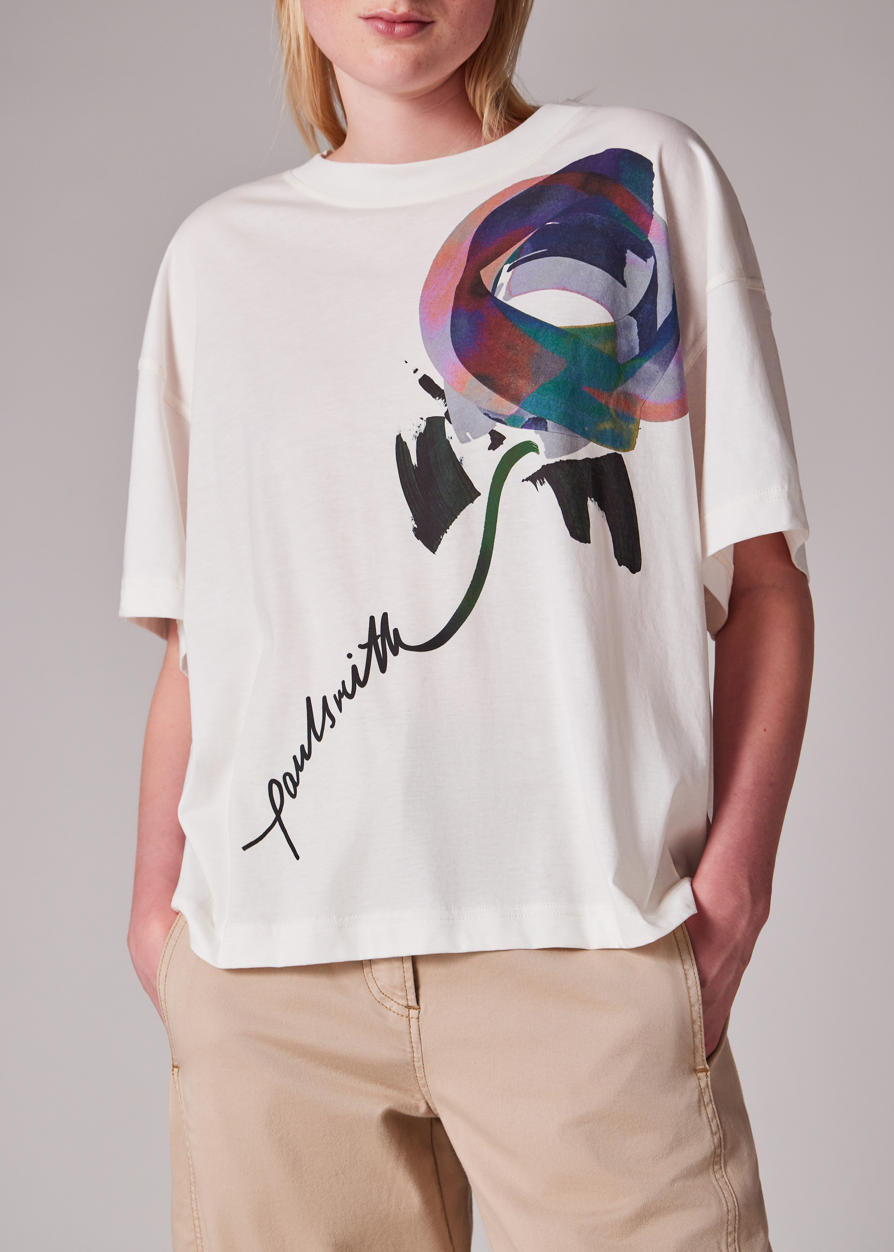 Women's Ecru 'Painted Spot' T-Shirt - 4