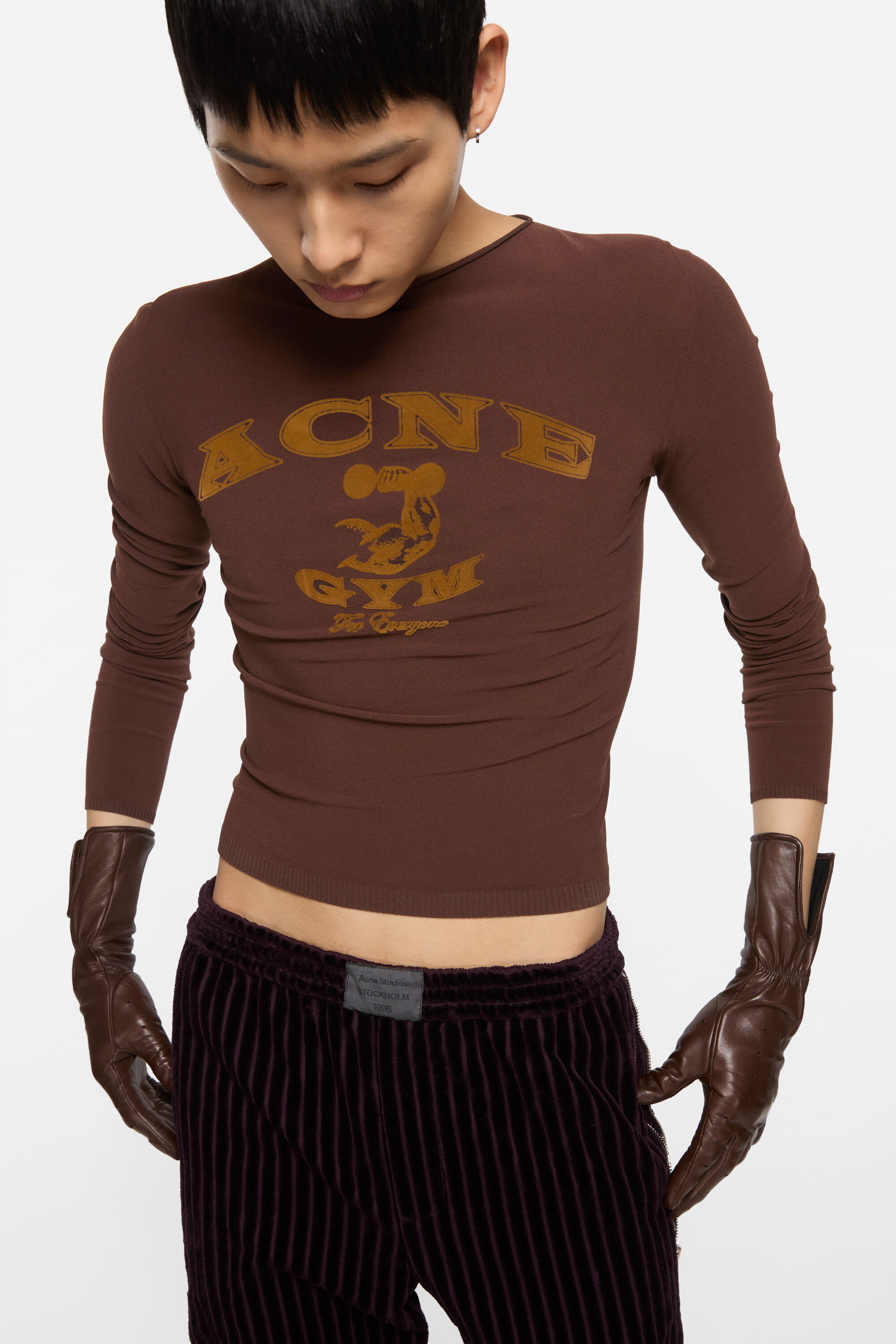 Fitted crewneck knit - Burgundy/brown - 4