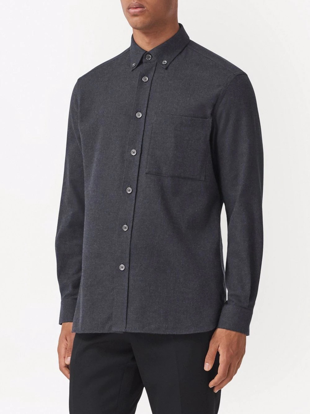 button-down collar cotton flannel shirt - 3