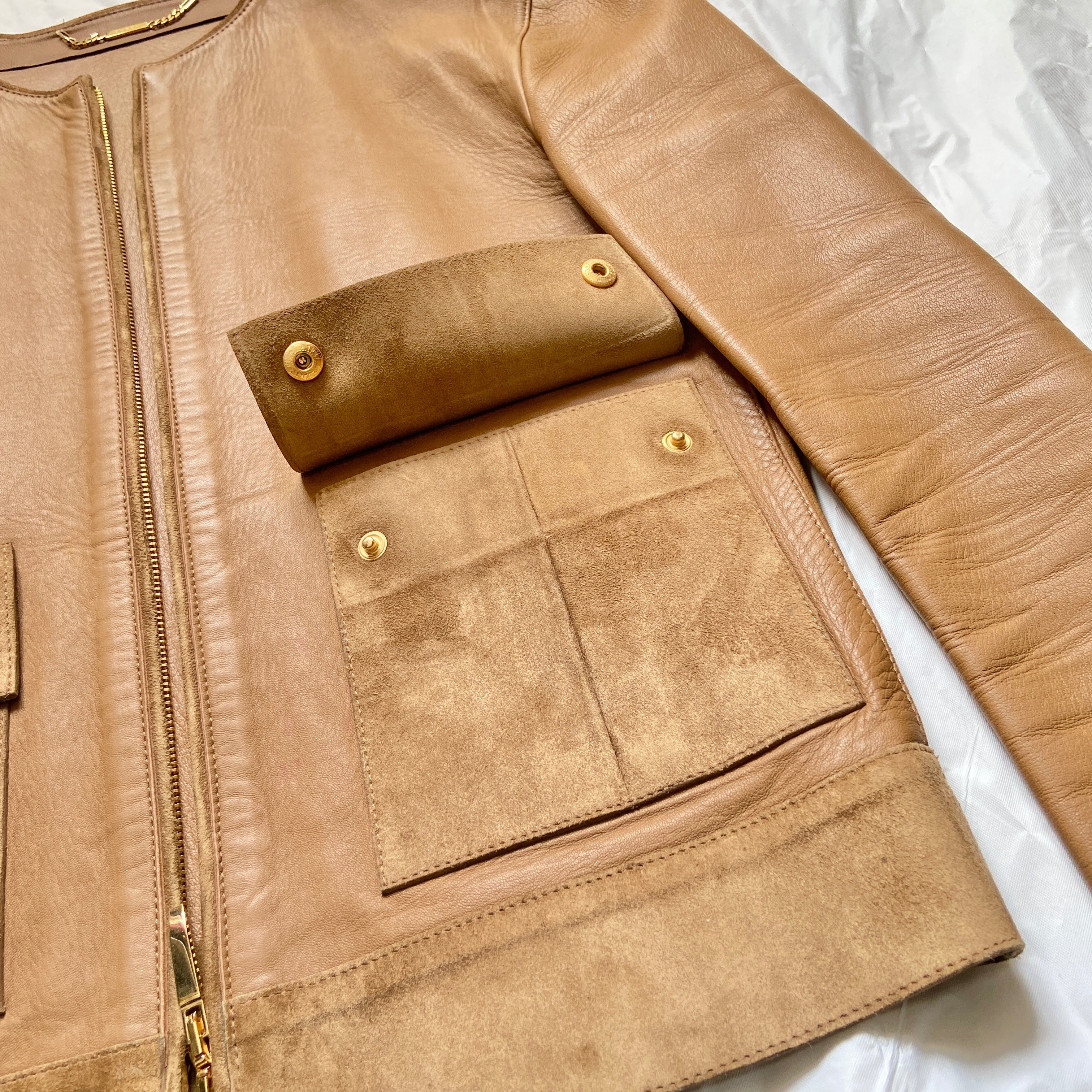 Gucci fall 2001 Tom Ford beige gold zip leather jacket - 13