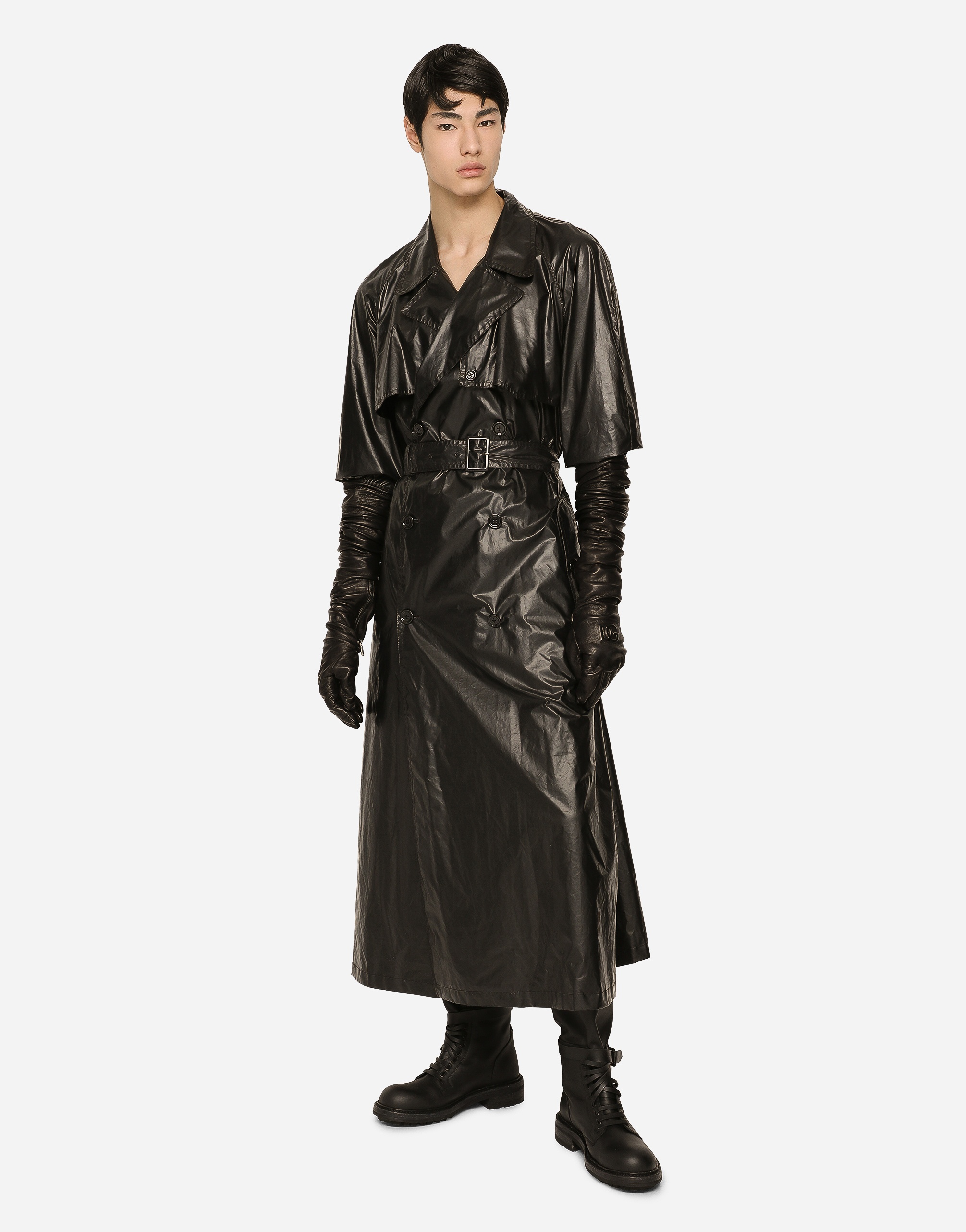 Coated nylon double-breasted trench coat - 2