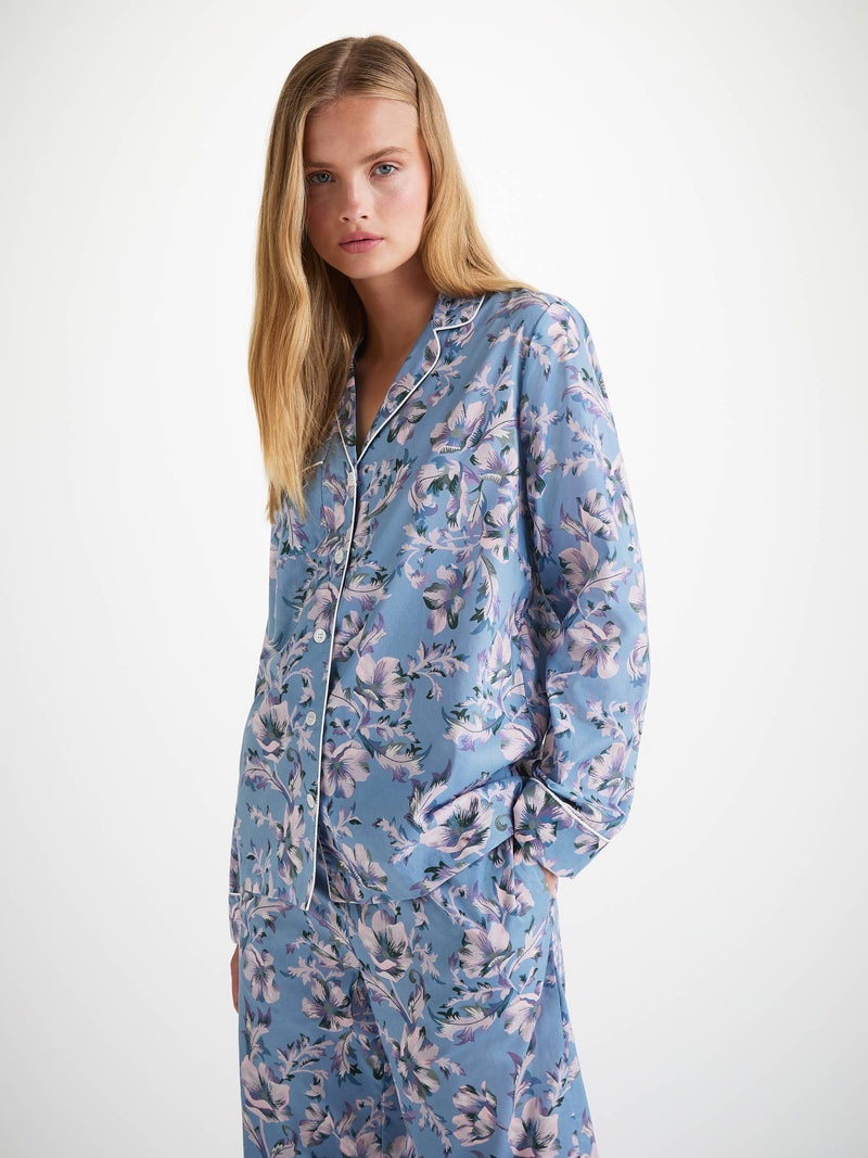 Women's Pajamas Cotton Batiste Blue Wildflower Print - 4