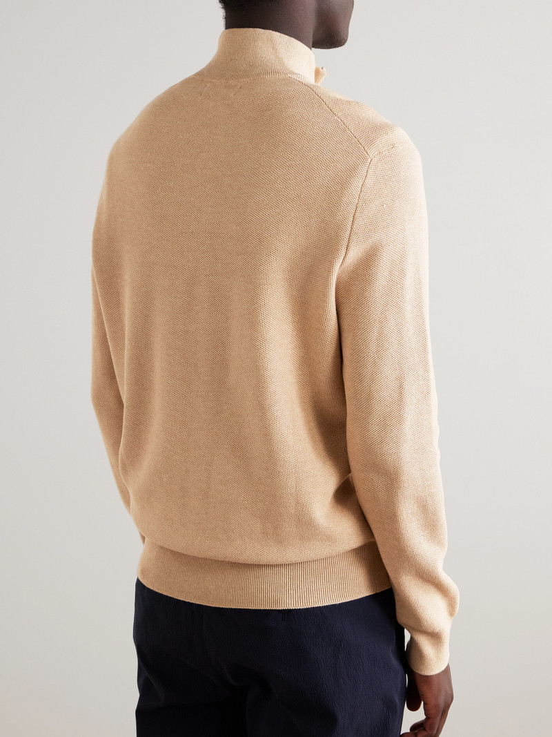 Logo-Embroidered Honeycomb-Knit Cotton Half-Zip Sweater 3