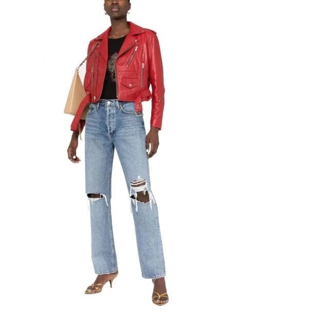 SAINT LAURENT Red leather biker Jacket genteroma REVERSIBLE