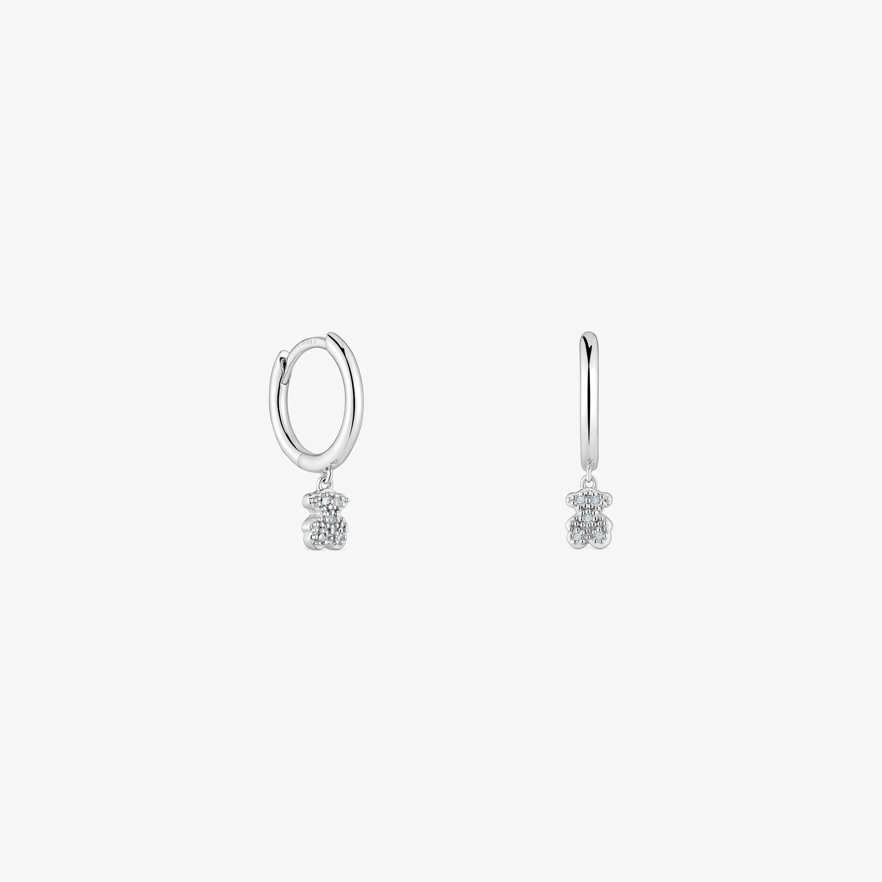 Short 18K white- gold bear Hoop earrings with diamonds TOUS Grain - 1