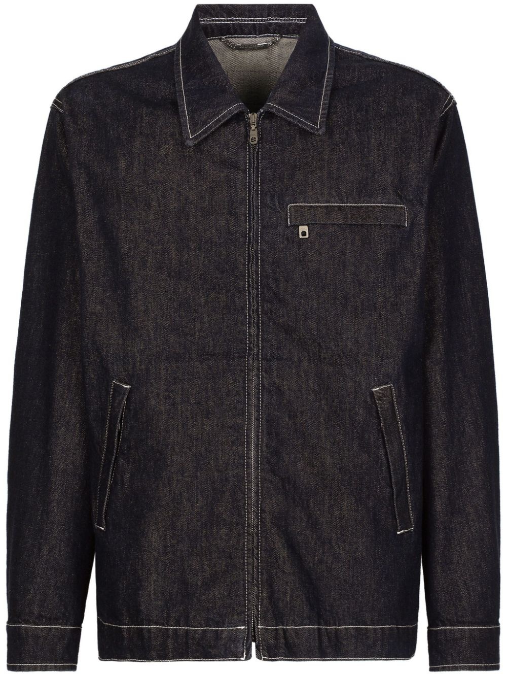 contrast-stitch zip-up denim jacket - 1