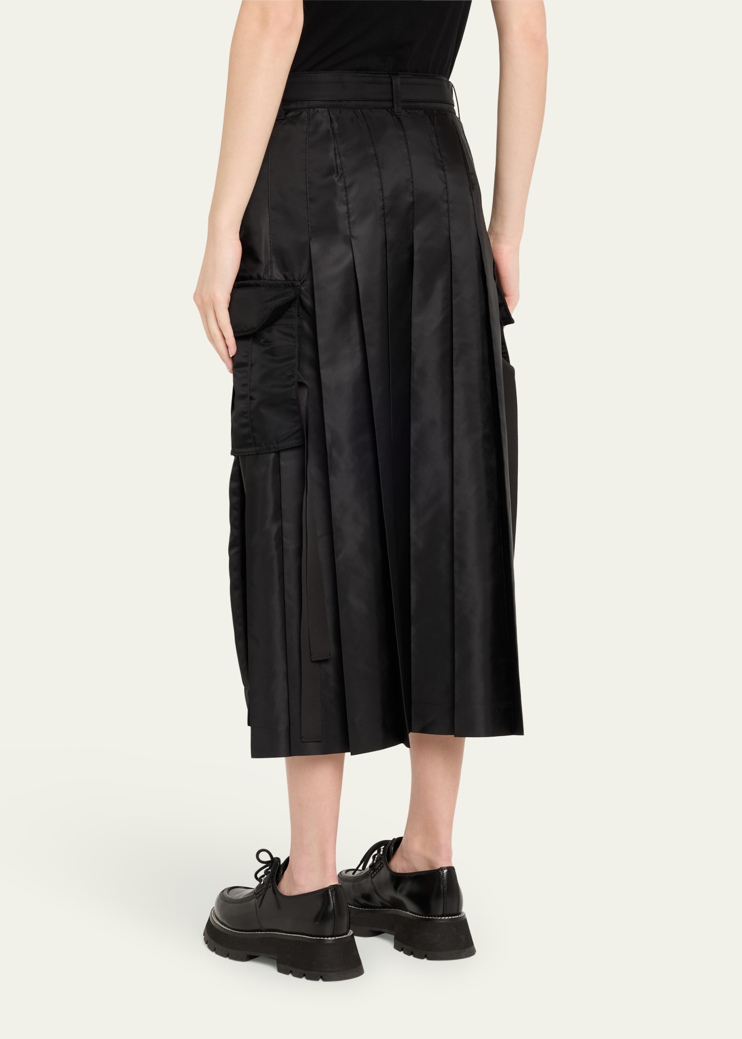 Nylon-Twill Pleated Back Midi Skirt - 3