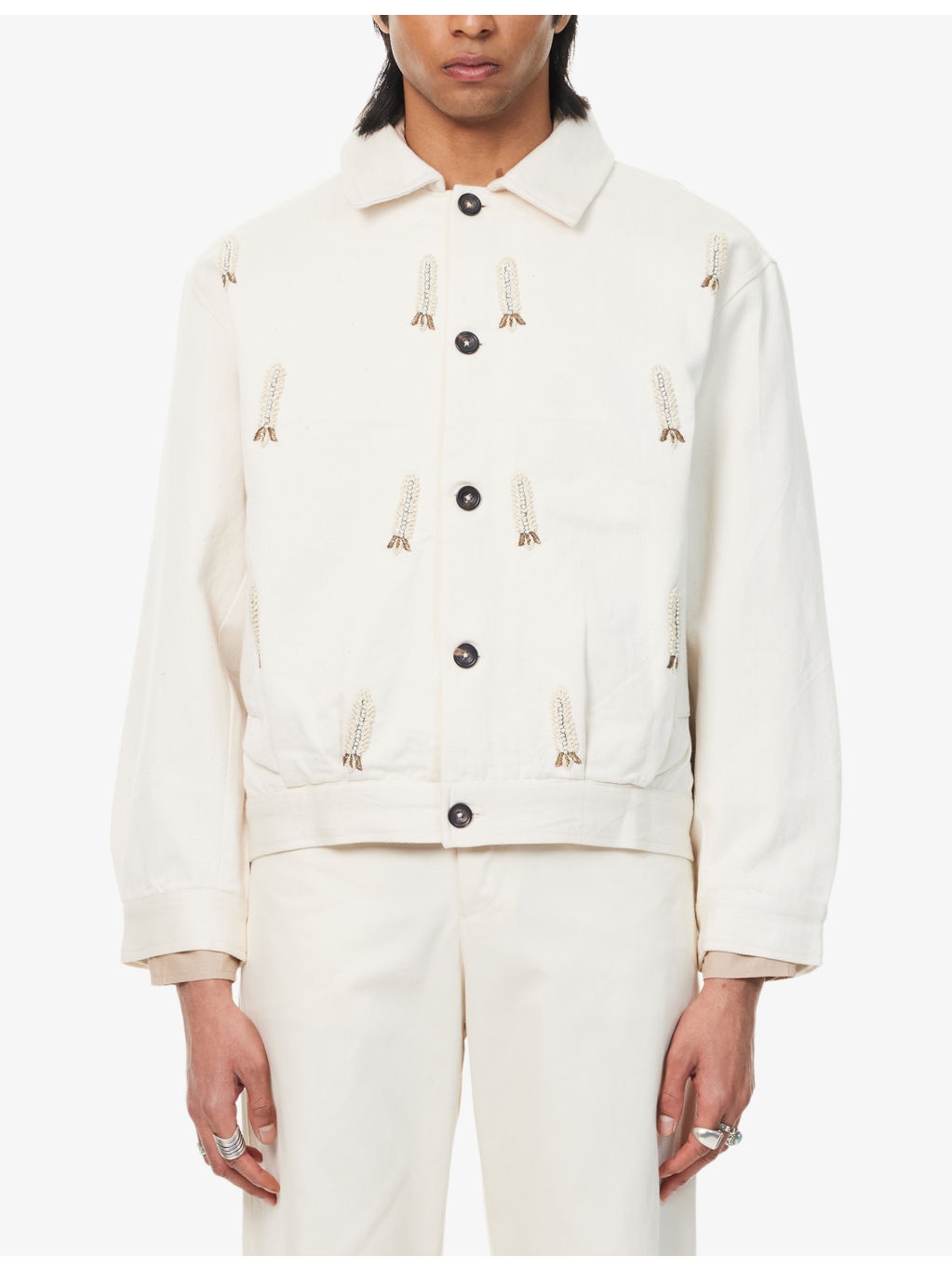 Pleated Embroidered-Motif Cotton Jacket - 3