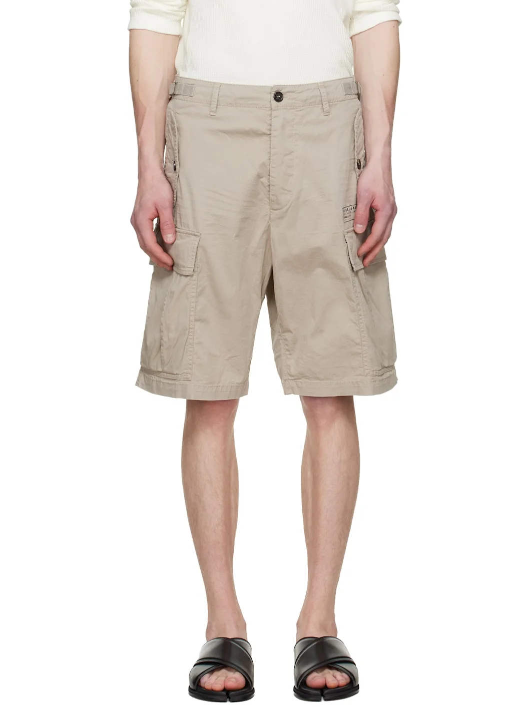 Beige Light Cotton Utility Kawaii Shorts - 1