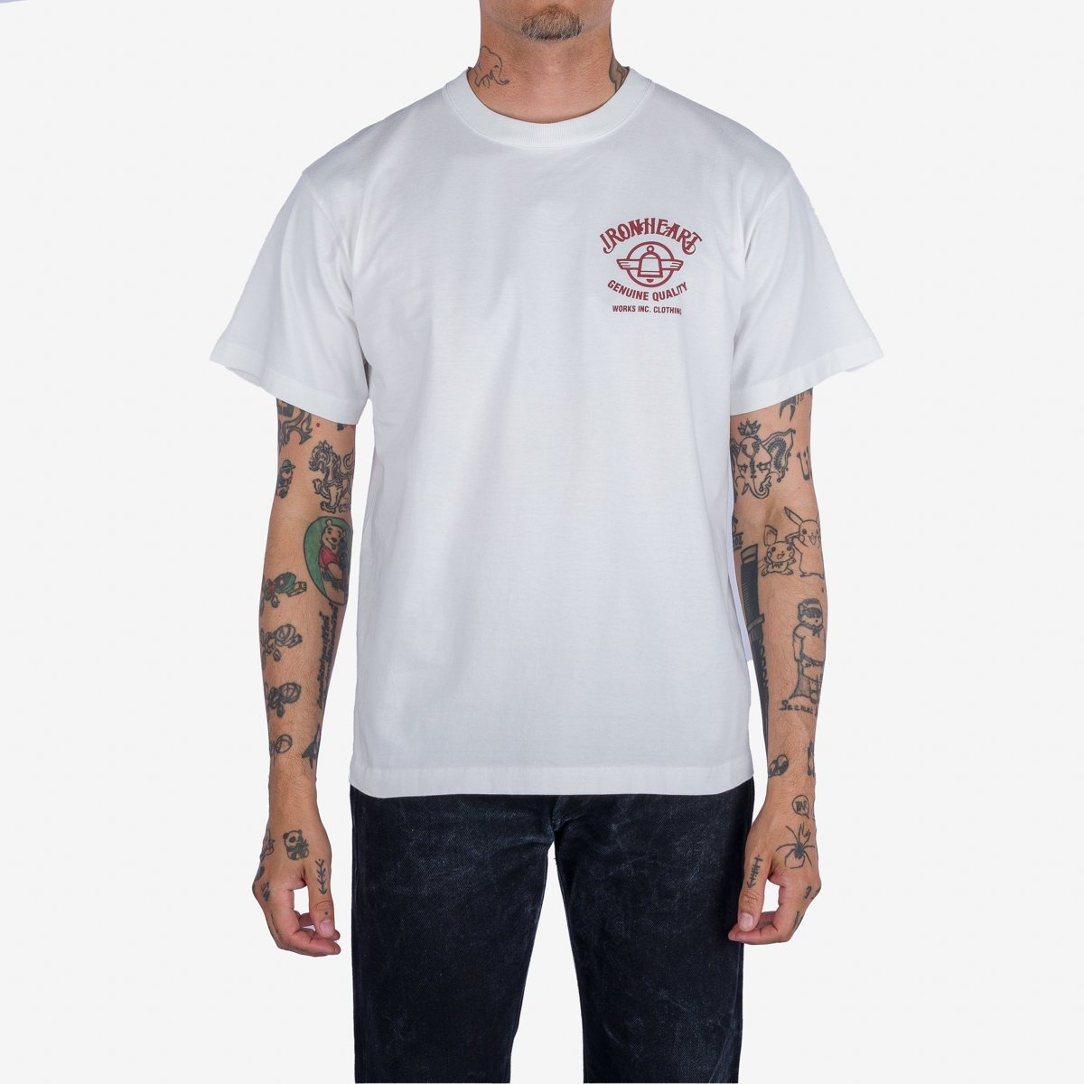 IHT-2403-WHT 7.5oz Printed Loopwheel Crew Neck T-Shirt - White - 3