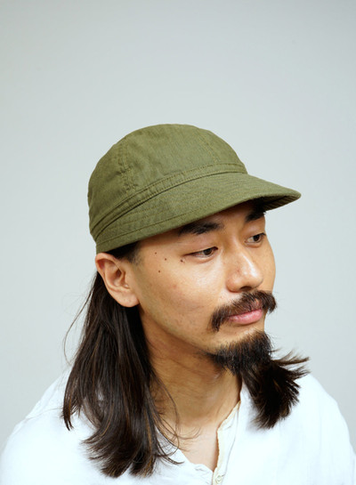 Nigel Cabourn 40's US Army Cap Fade Cloth in Green outlook