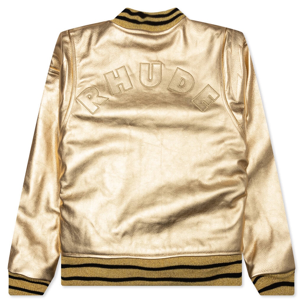 METALLIC LEATHER BOMBER - GOLD - 2