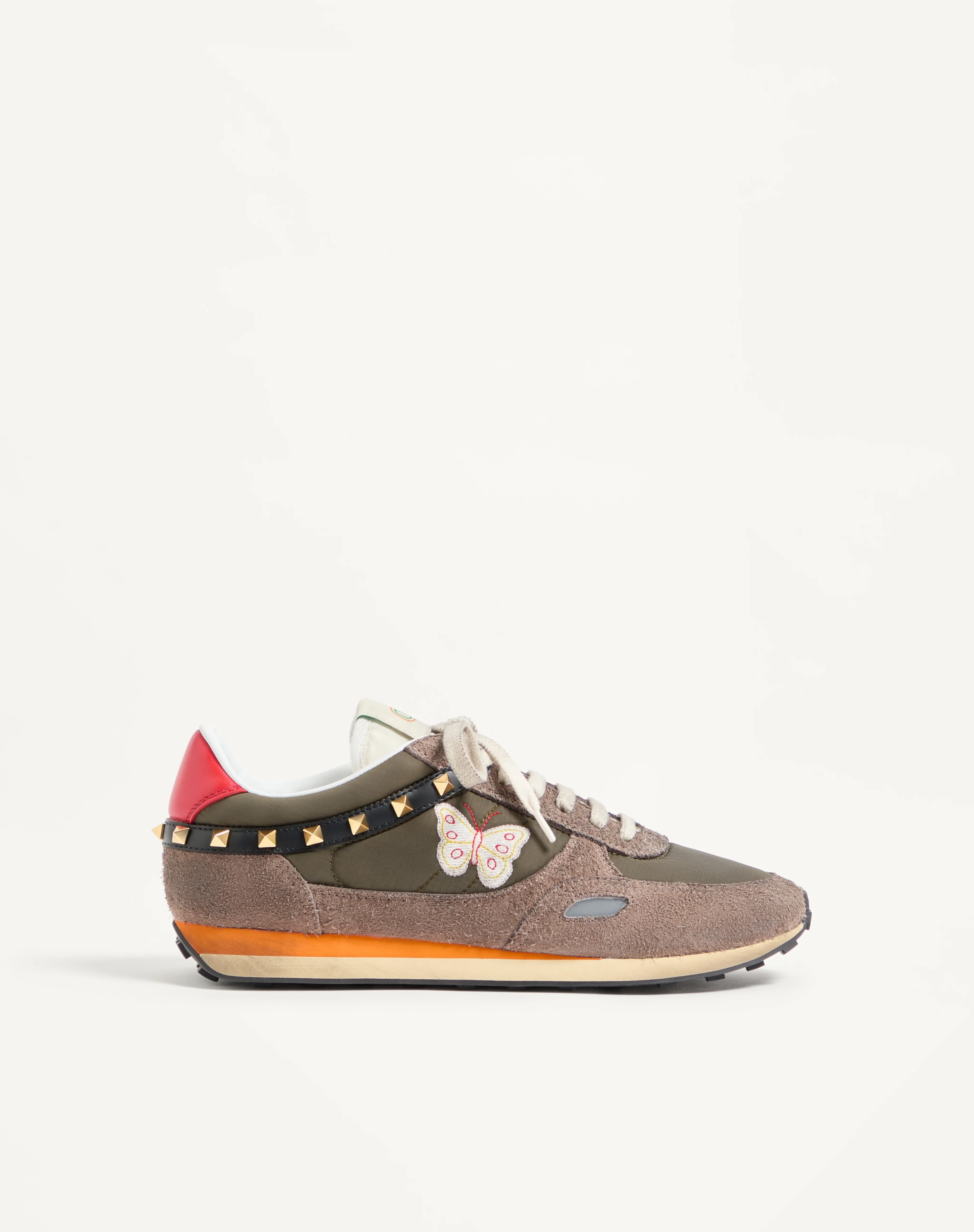 STUD UP SNEAKER IN SPLIT LEATHER AND NYLON WITH BUTTERFLY EMBROIDERY - 1