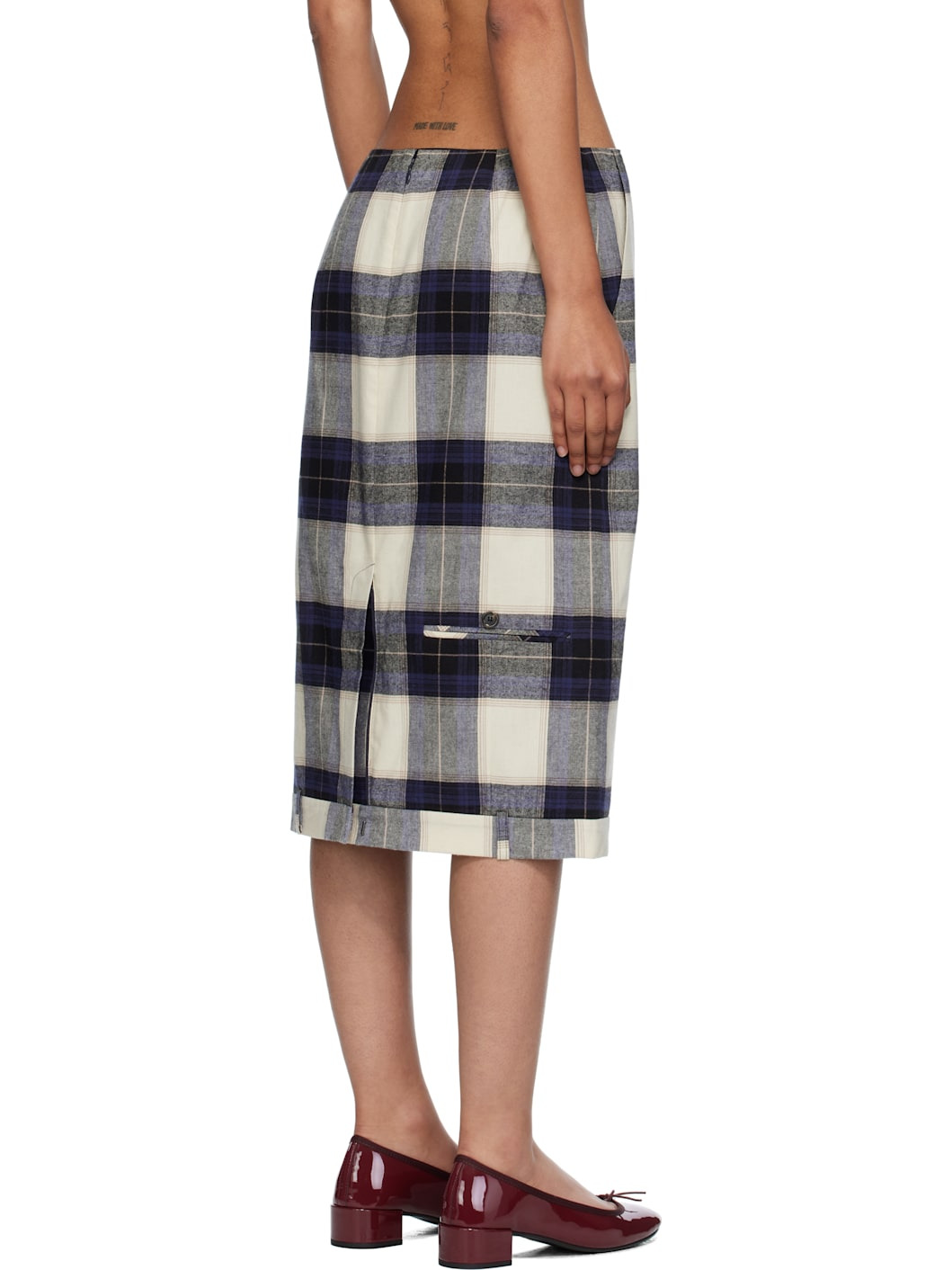 Multicolor Check Trousers Upside Down Midi Skirt - 3