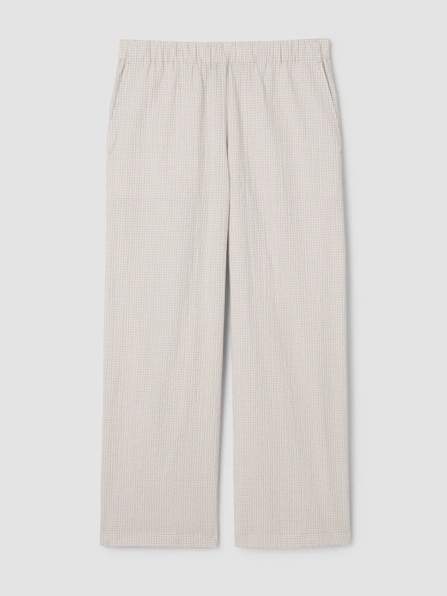 Organic Cotton Pucker Check Wide-Leg Pant - 1