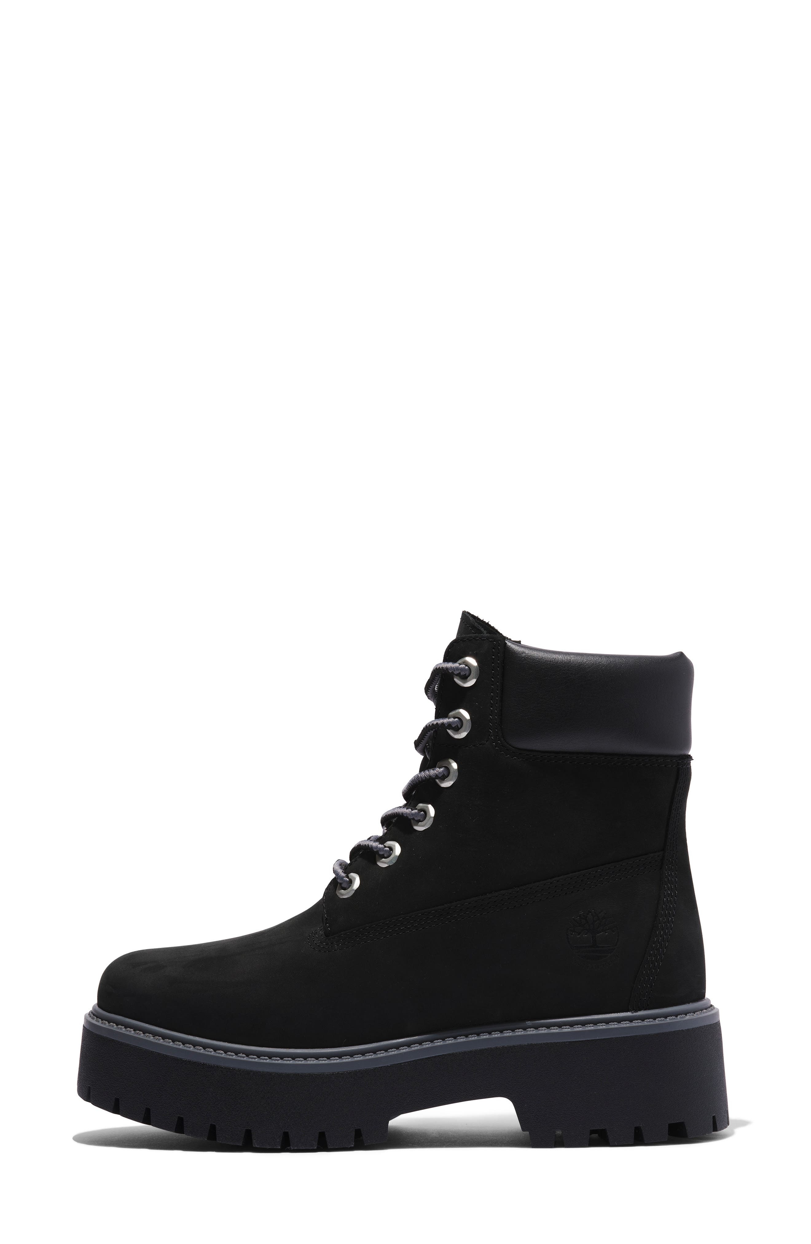 Timberland Stone Street 6-Inch Waterproof Lace-Up Leather Boot in Jet Black at Nordstrom - 8