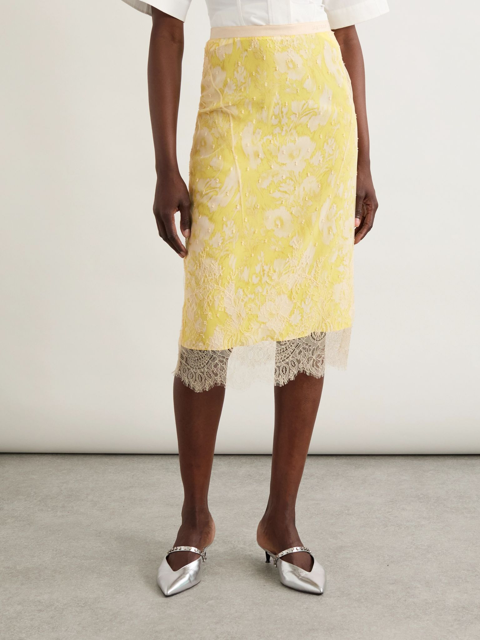 Lace and silk midi skirt Pastel yellow - 3