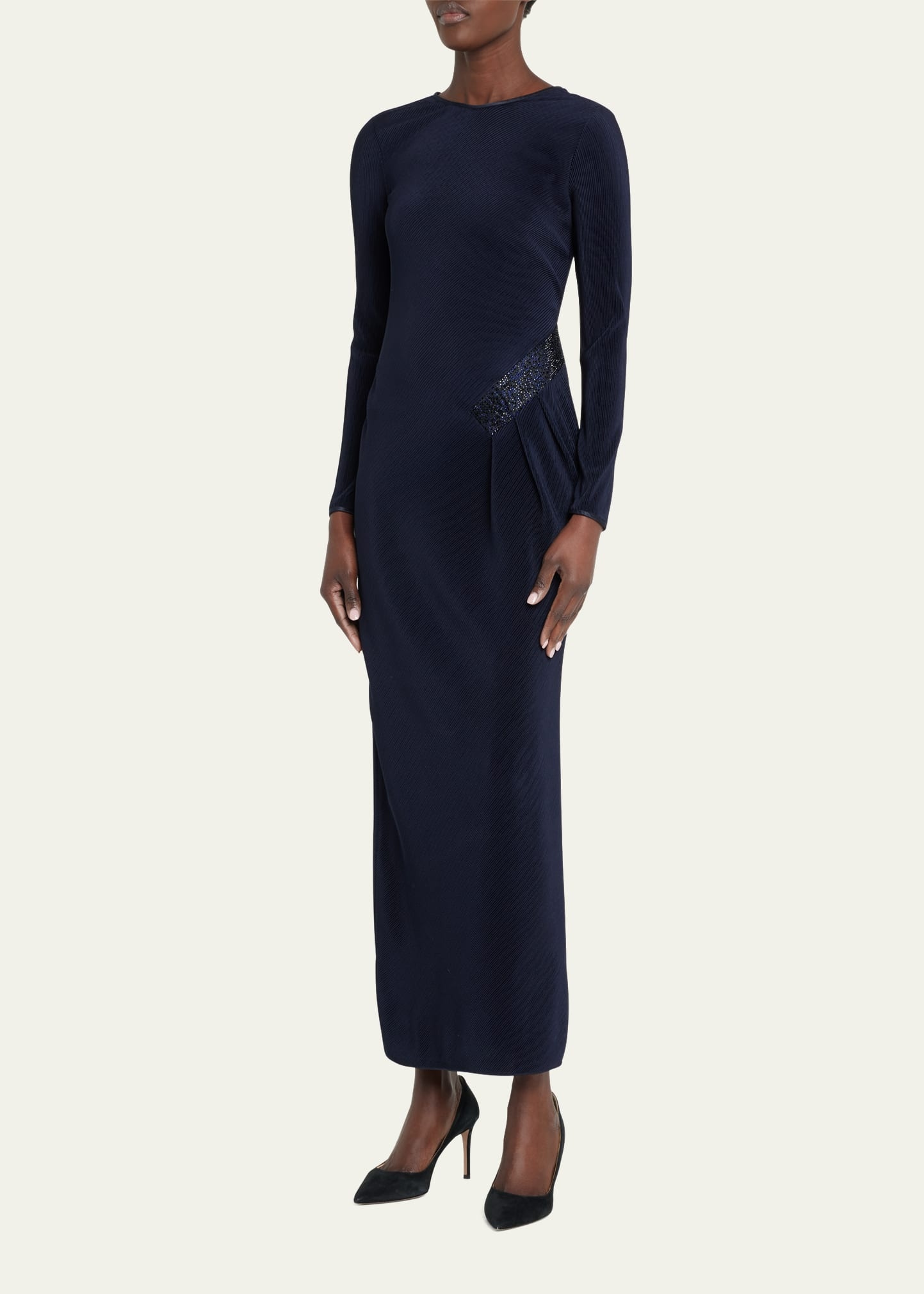 Jersey Dress w/ Beaded Hip Detail - 4